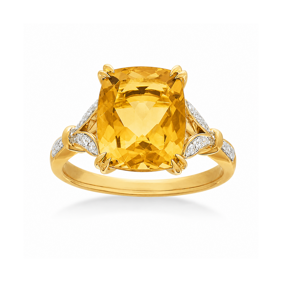 9ct Yellow Gold Citrine and Diamond Ring