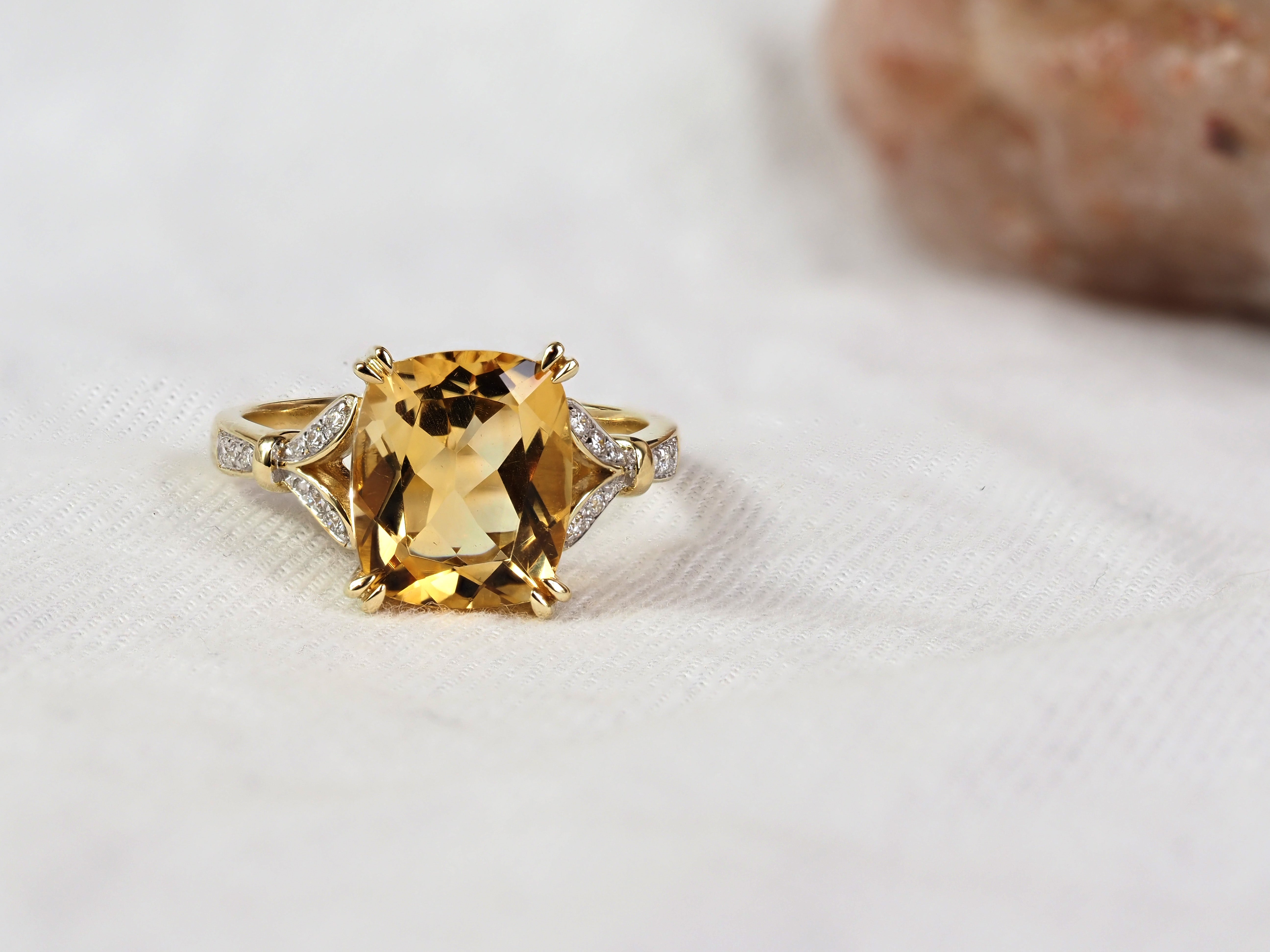 9ct Yellow Gold Citrine and Diamond Ring