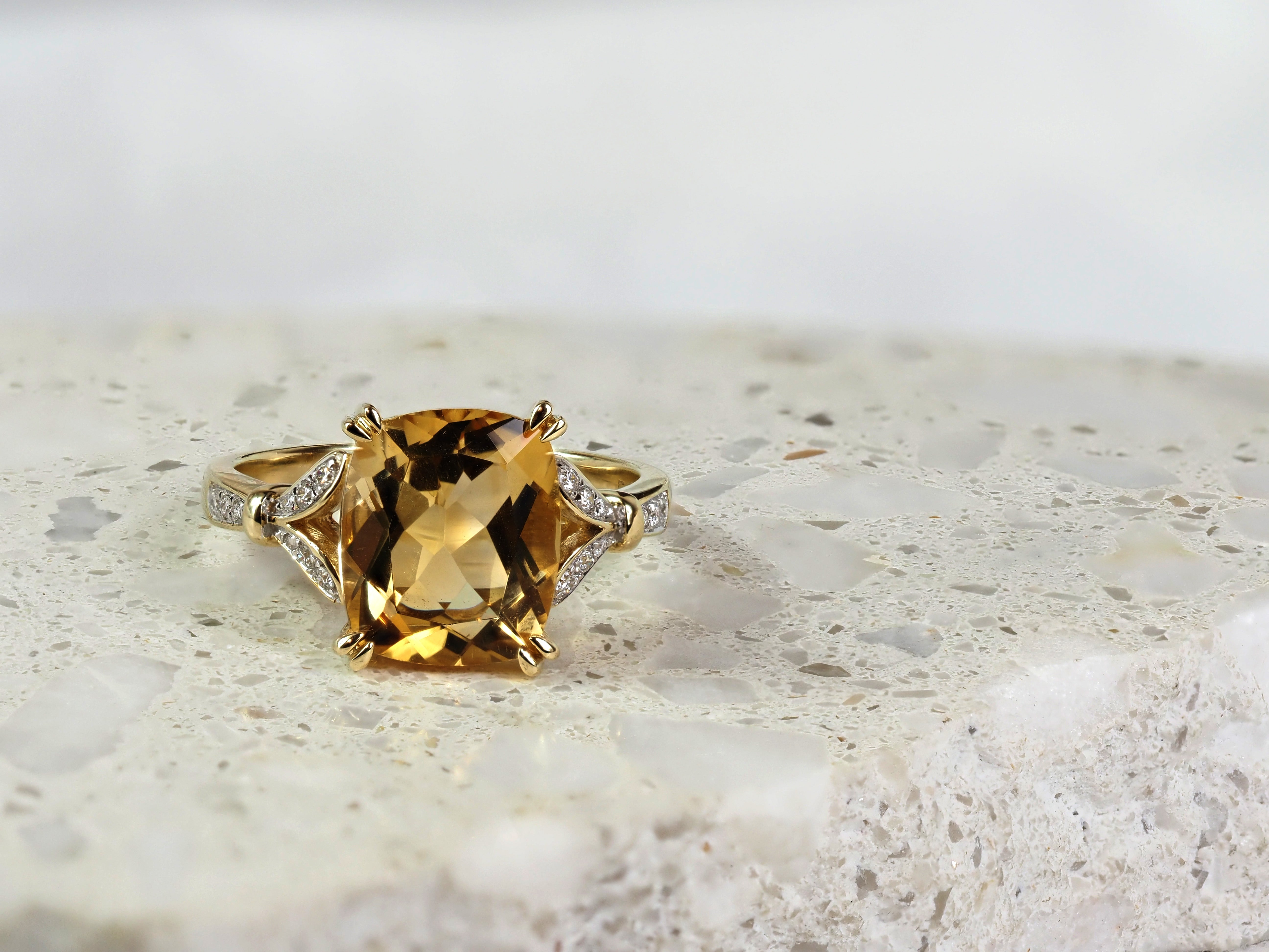 9ct Yellow Gold Citrine and Diamond Ring