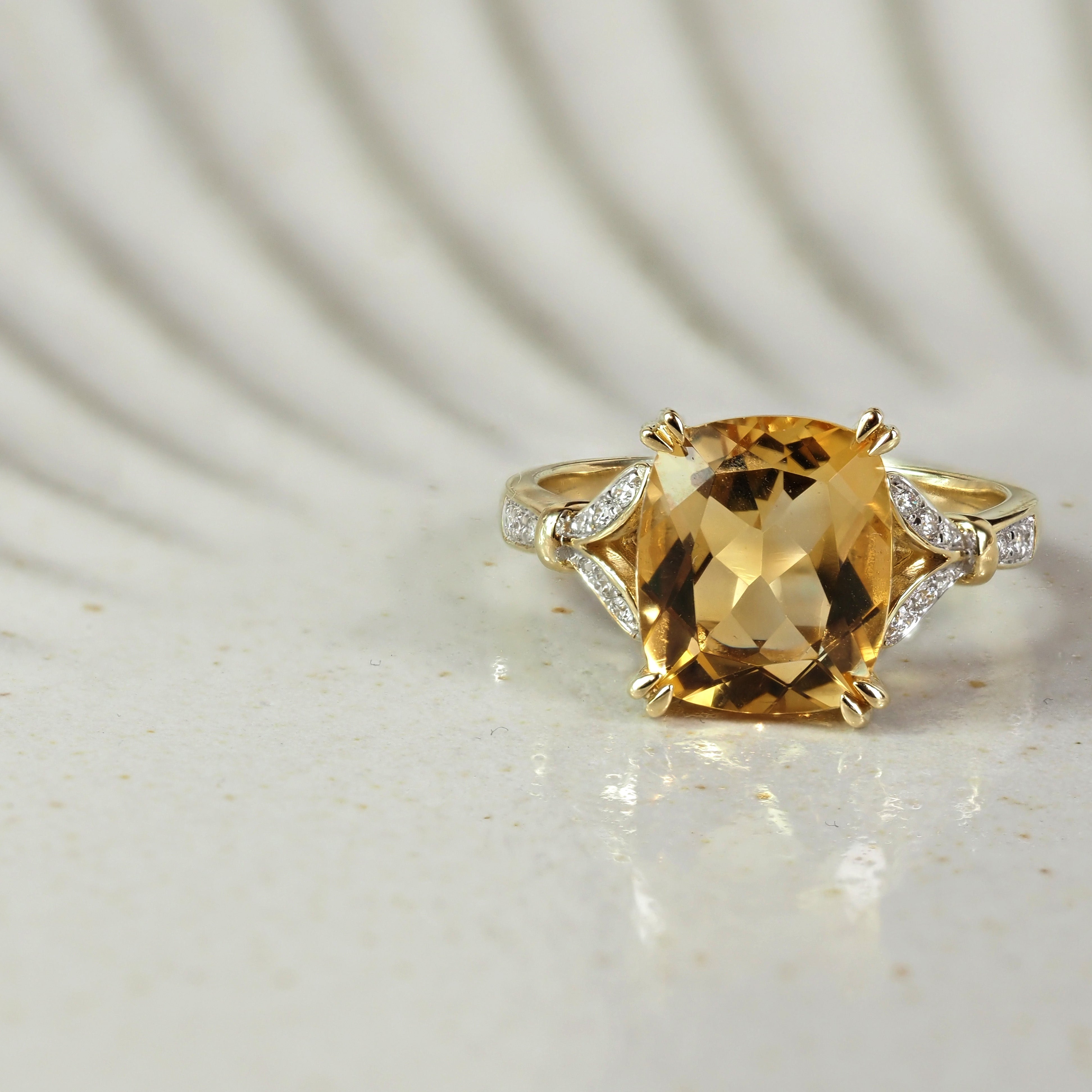 9ct Yellow Gold Citrine and Diamond Ring