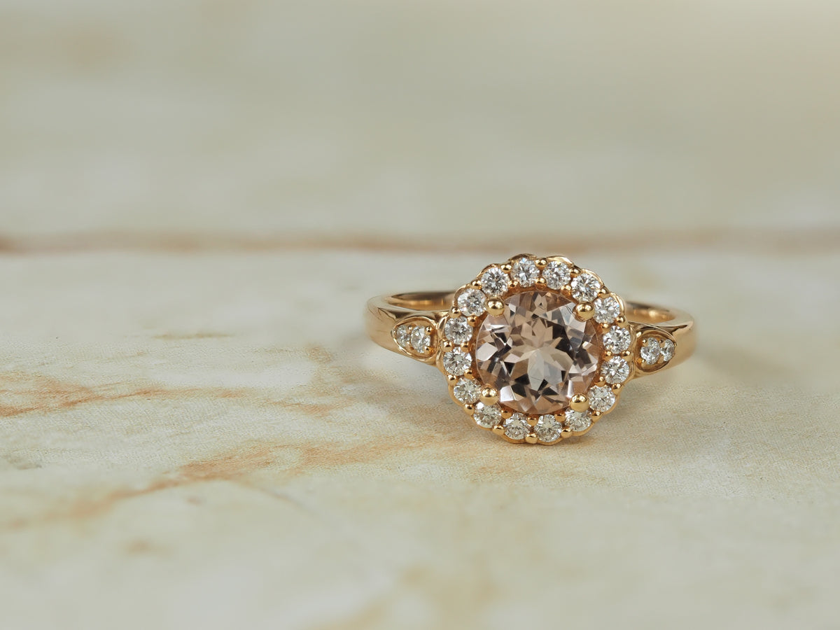 18ct Rose Gold Morganite and Diamond ring