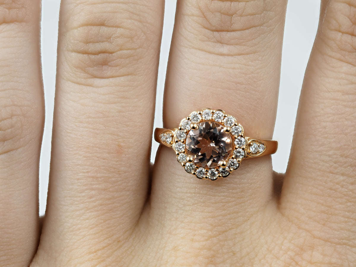 18ct Rose Gold Morganite and Diamond ring