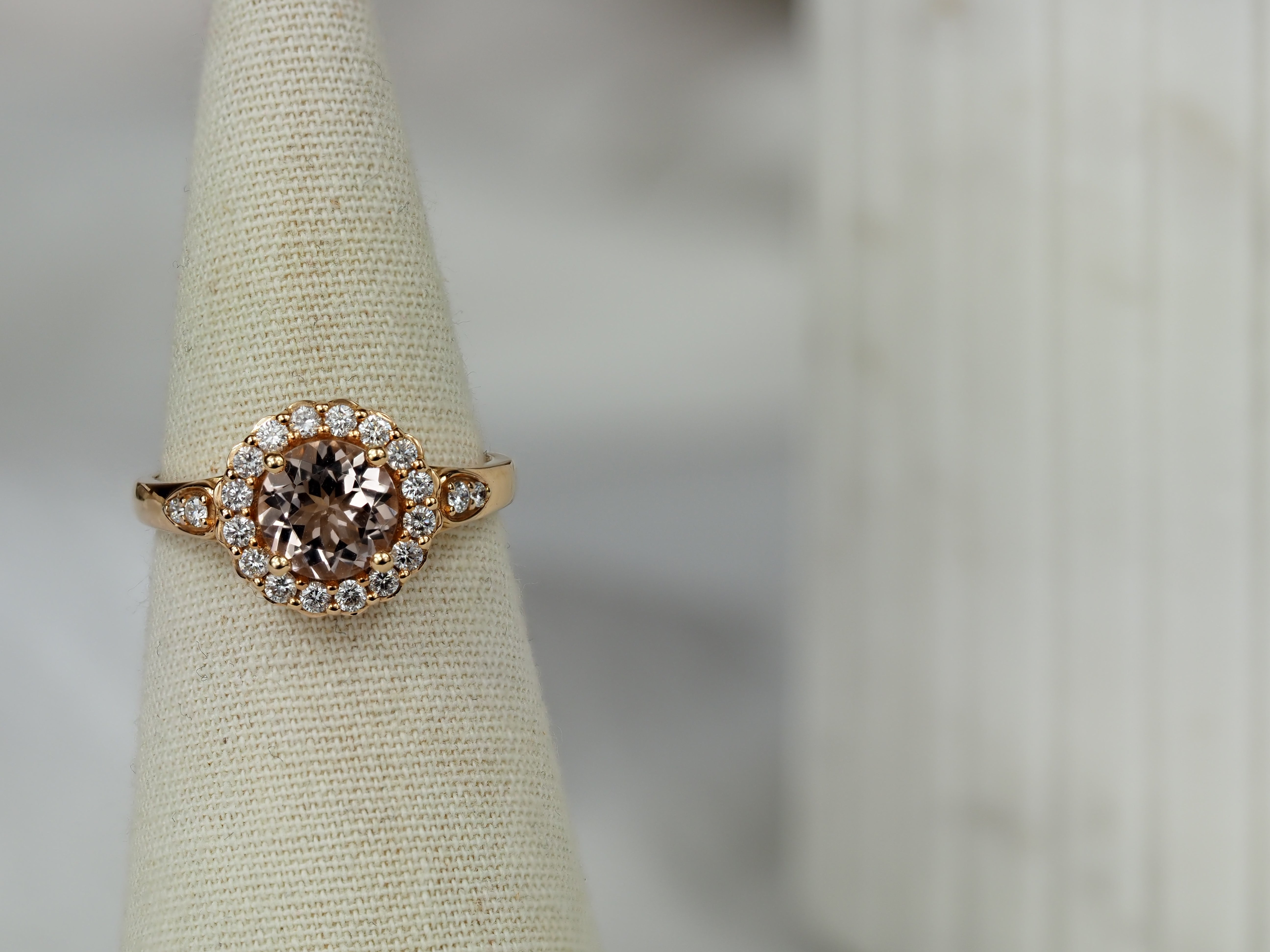 18ct Rose Gold Morganite and Diamond ring