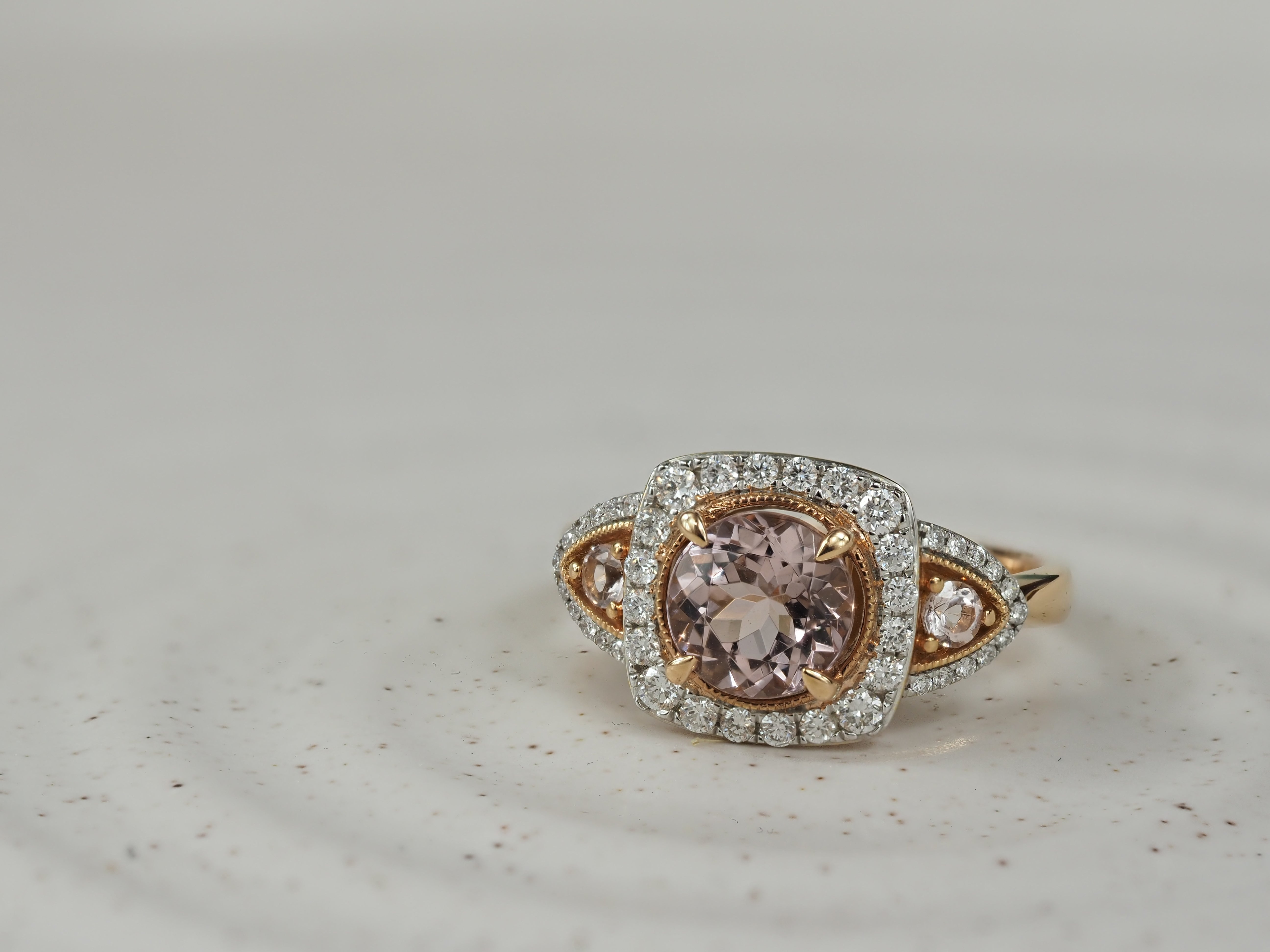 18ct Rose and White Gold Morganite and Diamond ring