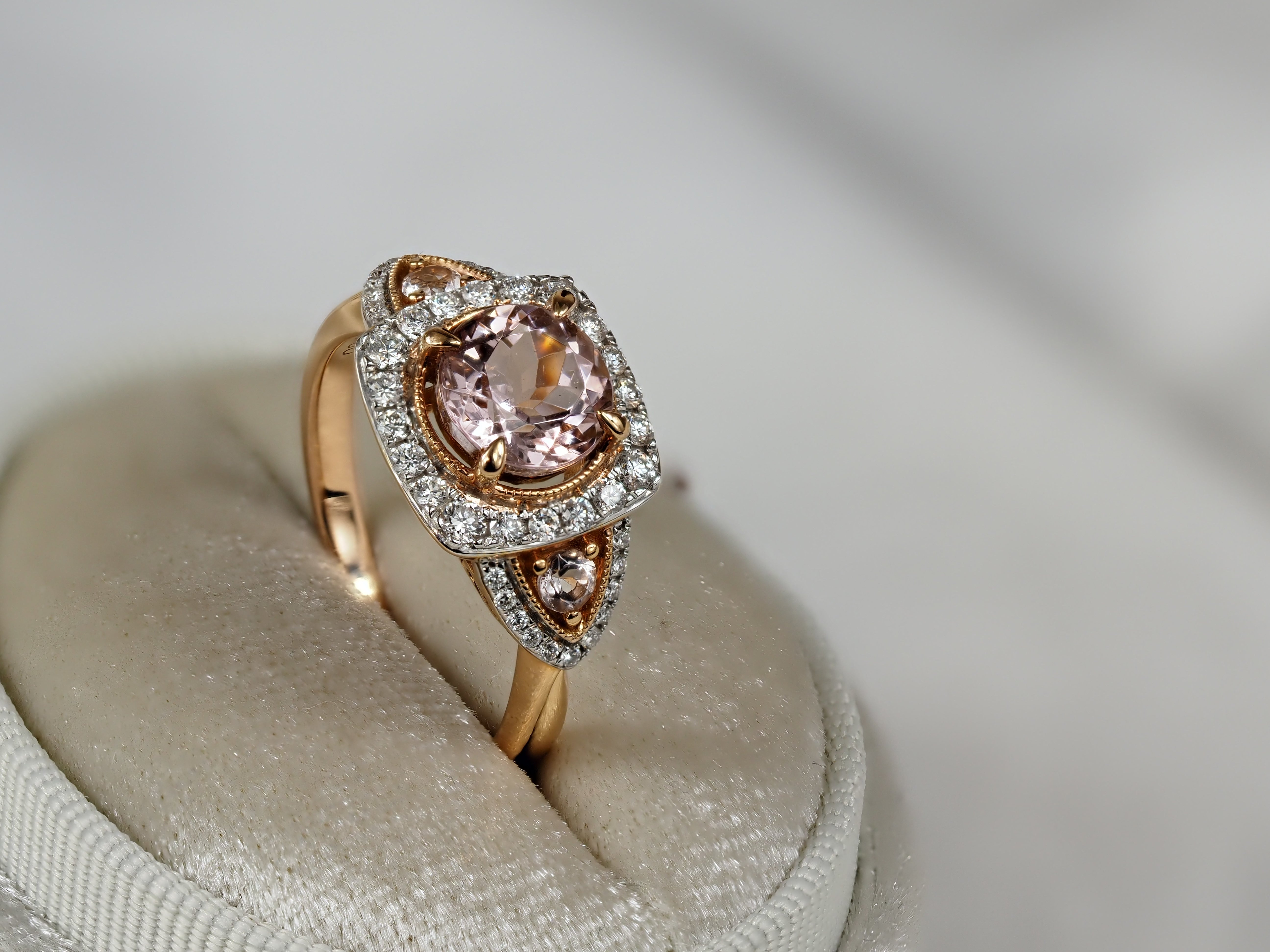 18ct Rose and White Gold Morganite and Diamond ring