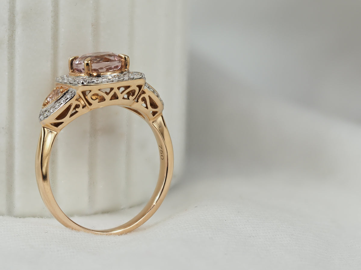 18ct Rose and White Gold Morganite and Diamond ring