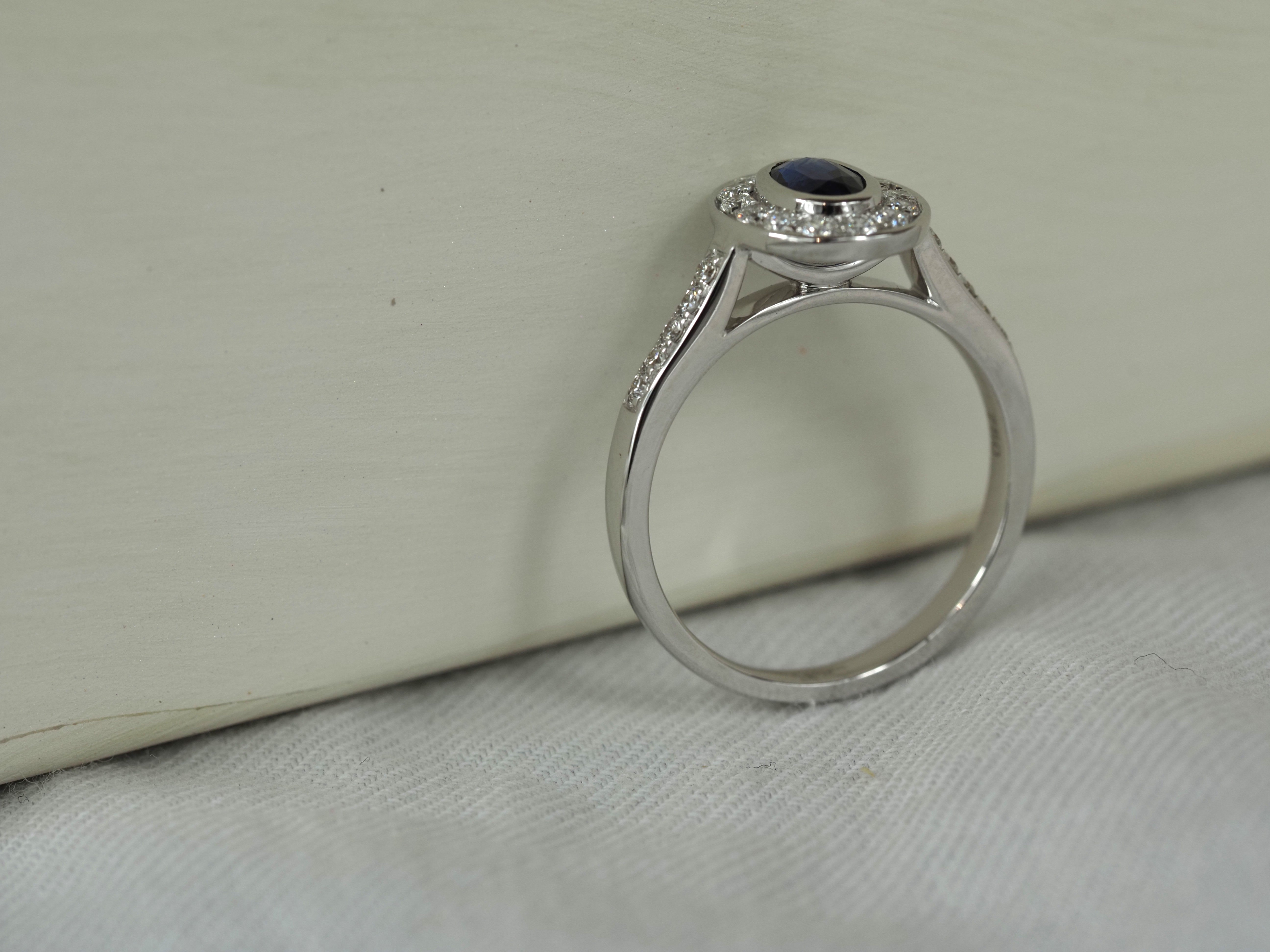 18ct White Gold Ceylon Sapphire and Diamond Ring, 6mm Centre