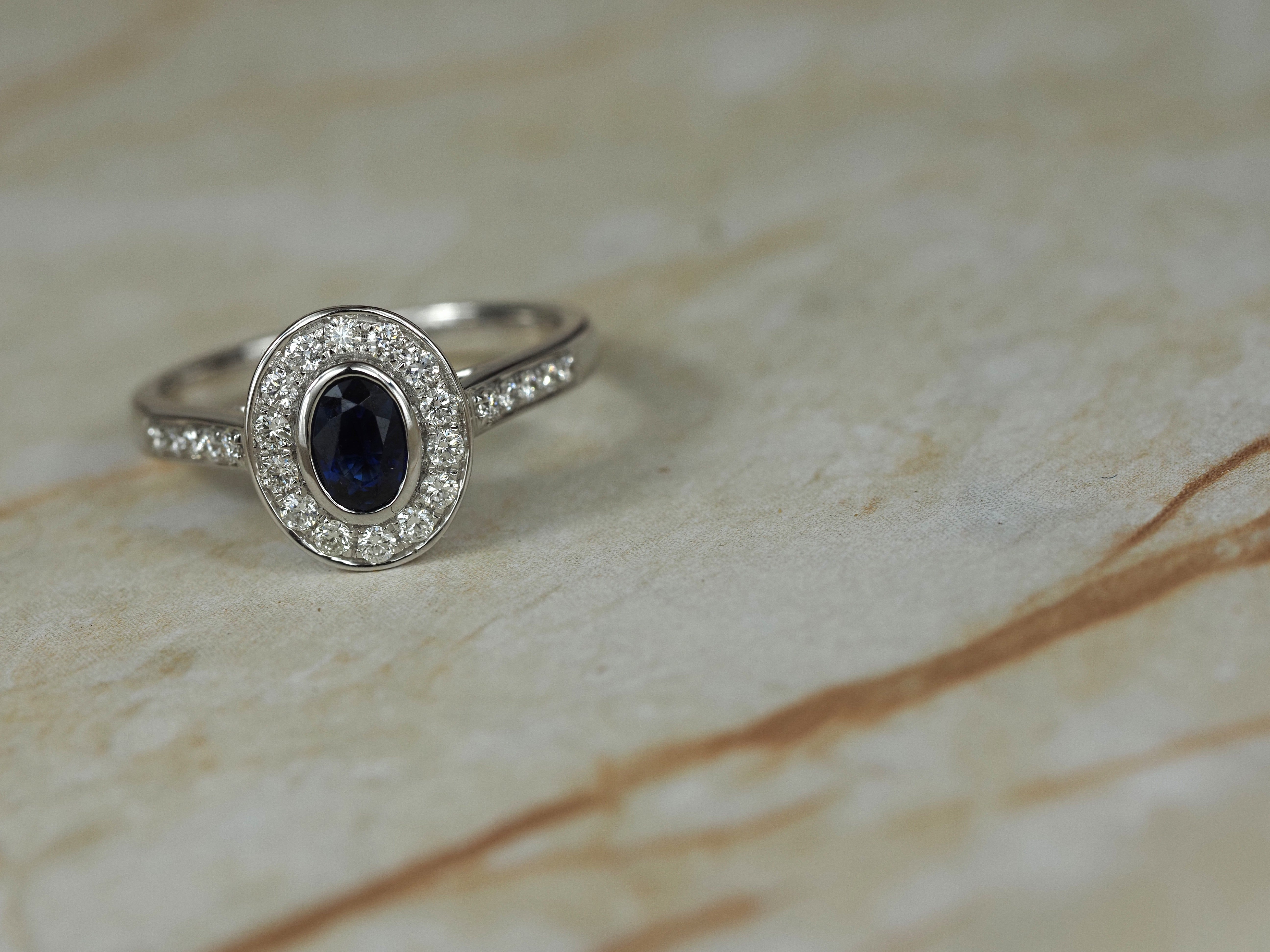 18ct White Gold Ceylon Sapphire and Diamond Ring, 6mm Centre