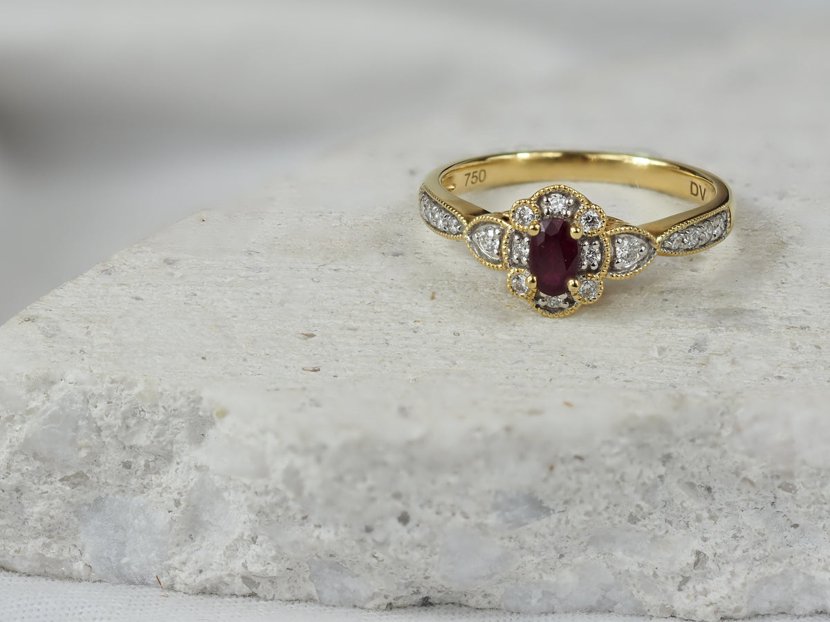 18ct Yellow and White Gold Ruby and Diamond Ring