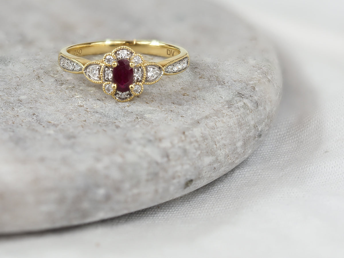 18ct Yellow and White Gold Ruby and Diamond Ring