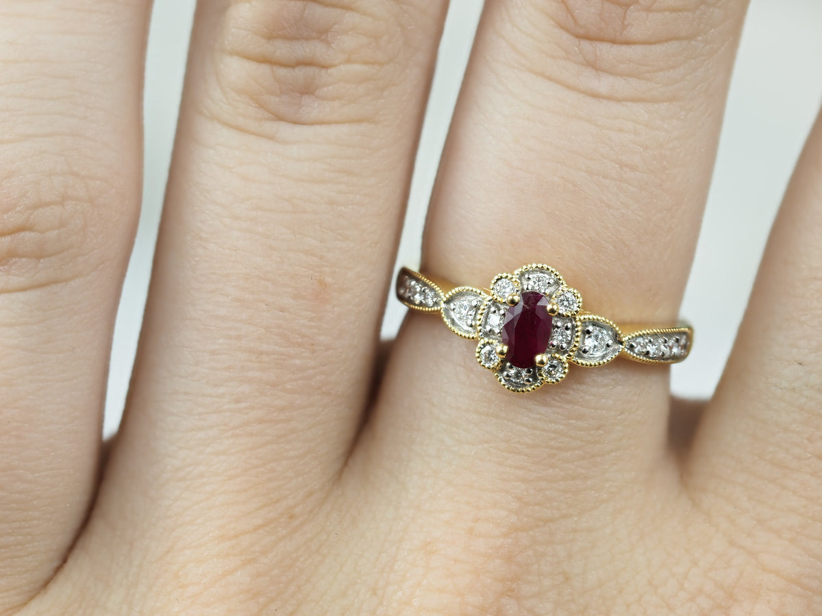 18ct Yellow and White Gold Ruby and Diamond Ring