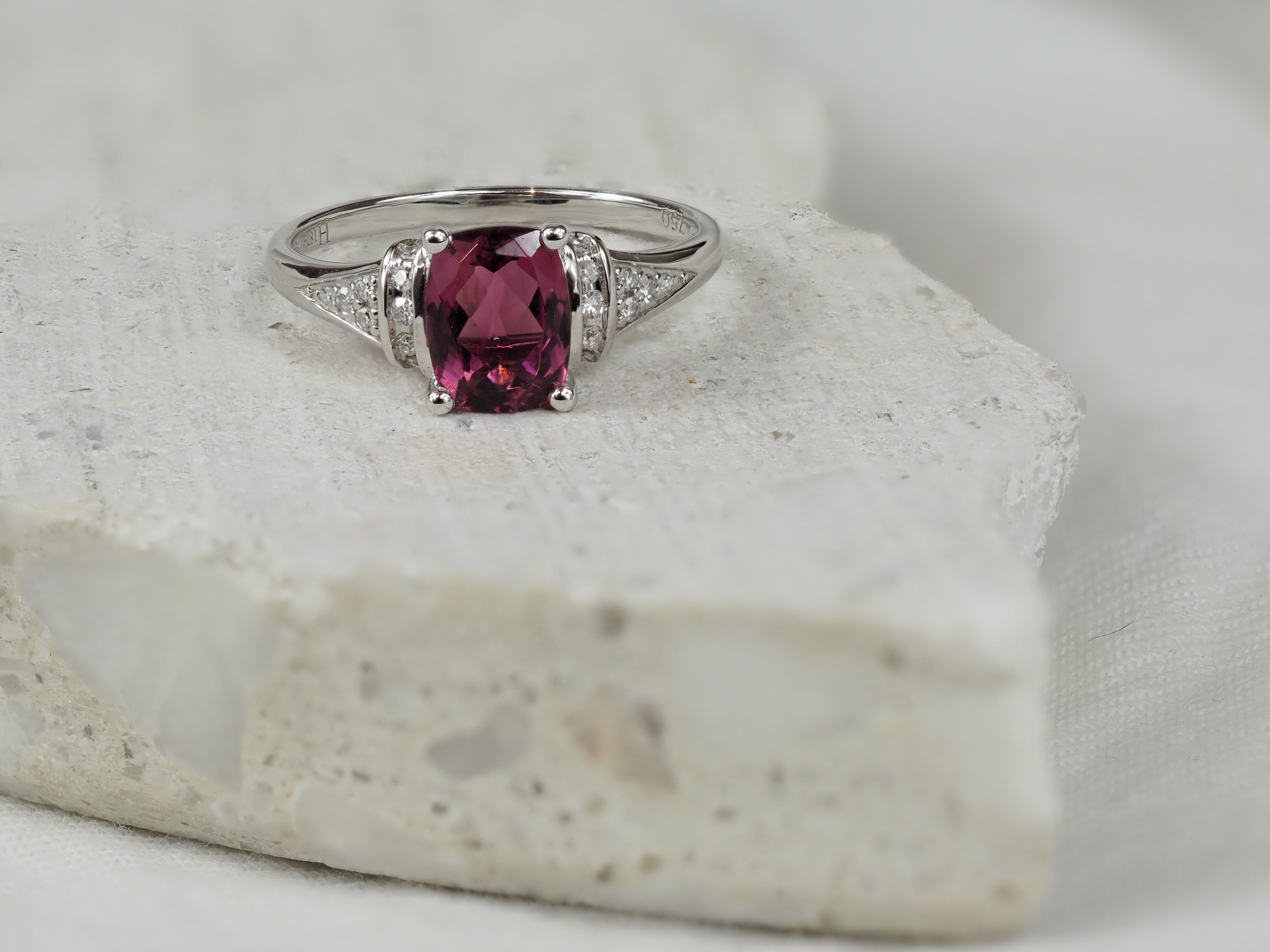18ct White Gold Pink Tourmaline and Diamond Ring