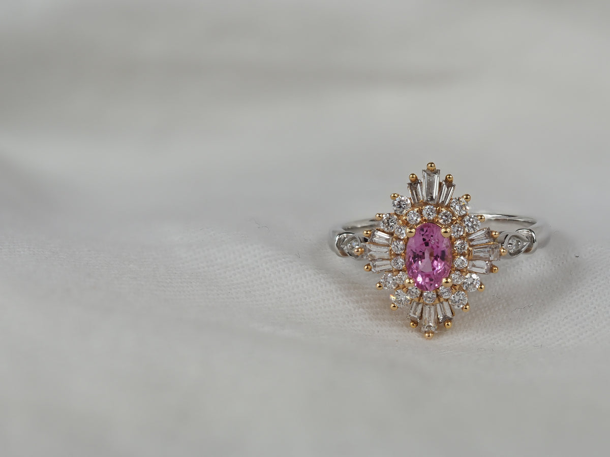 18ct Rose and White Gold, Pink Sapphire and Diamond ring