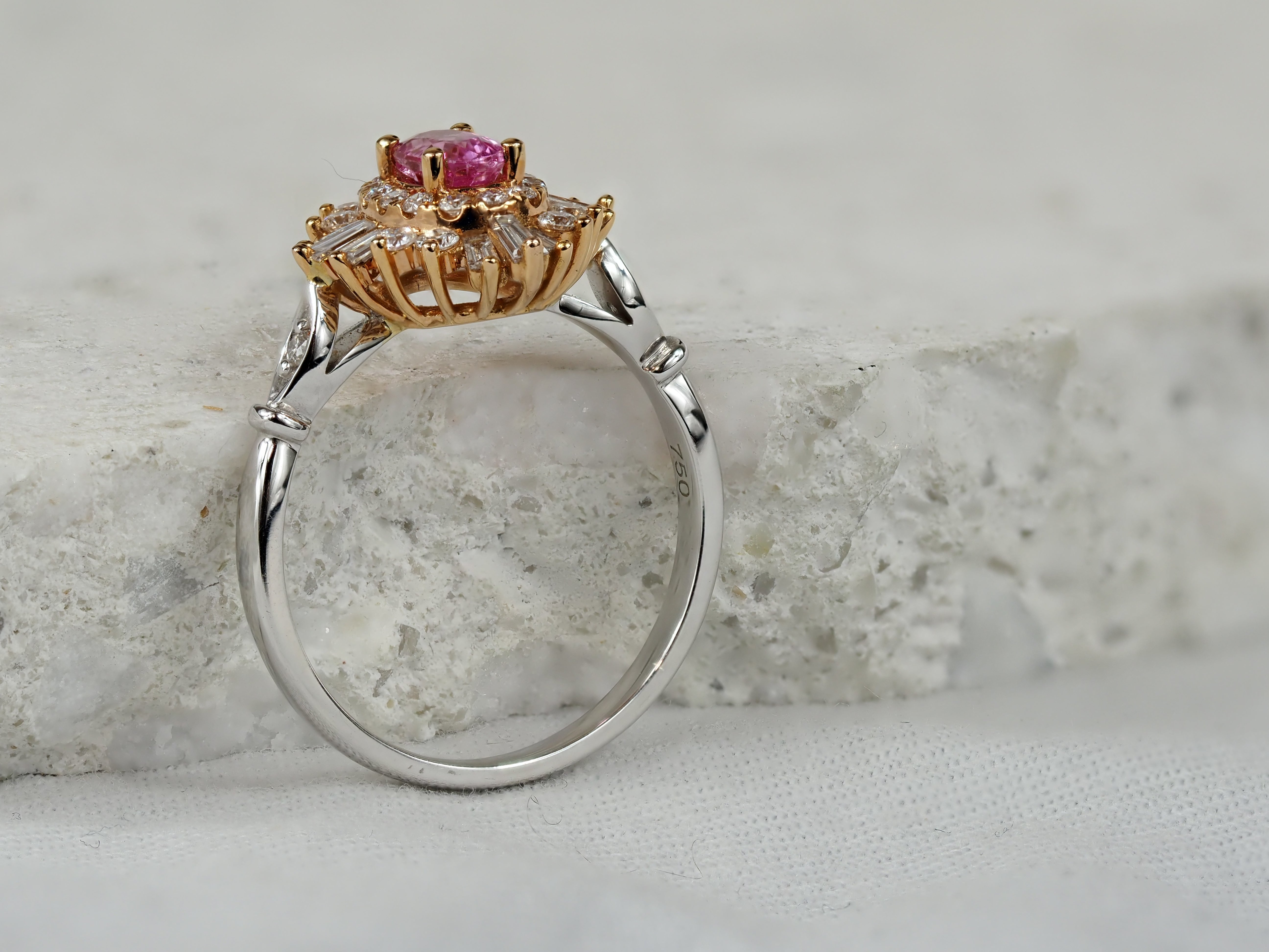 18ct Rose and White Gold, Pink Sapphire and Diamond ring