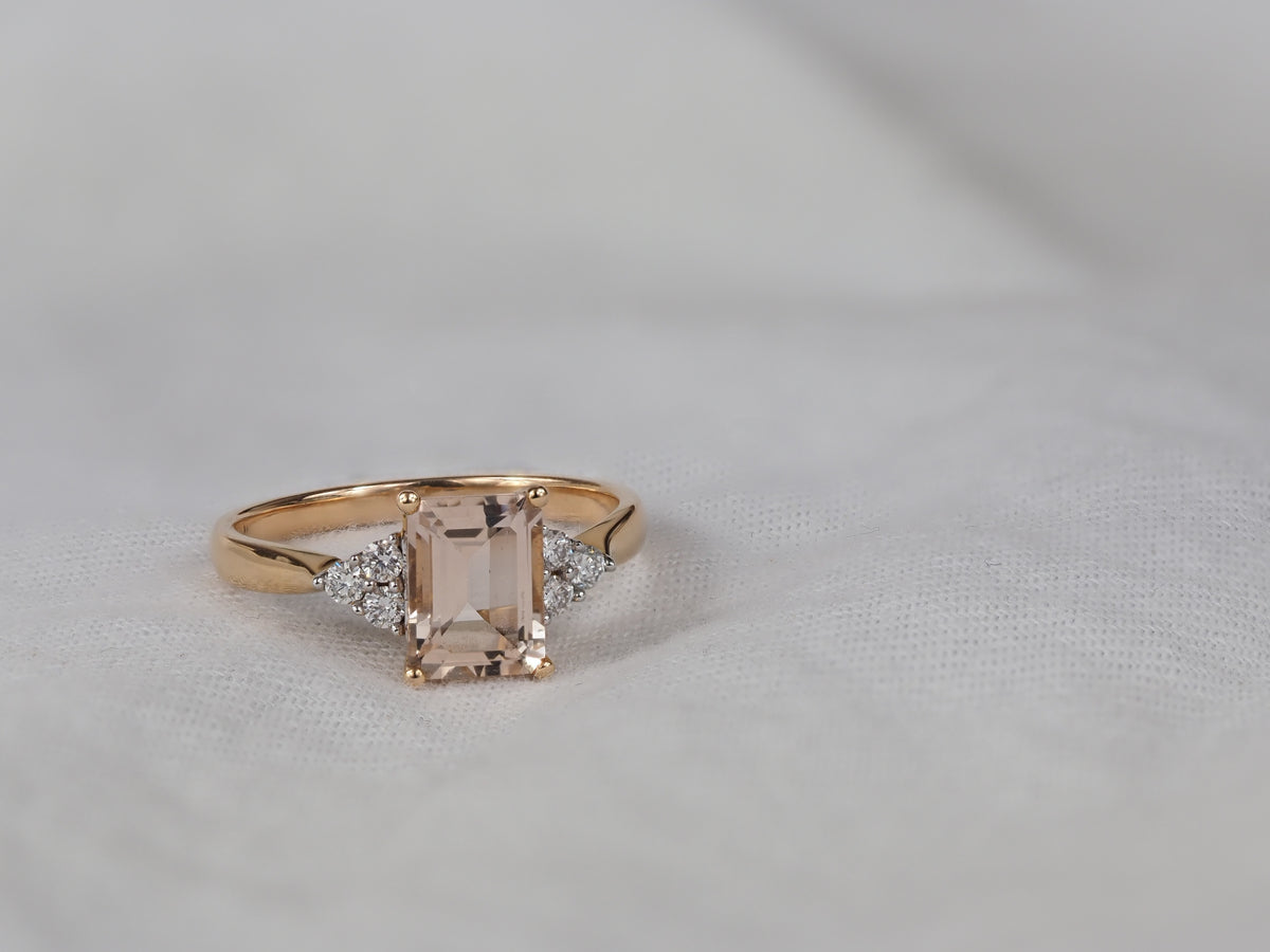 18ct Rose and White Gold Morganite and Diamond Ring
