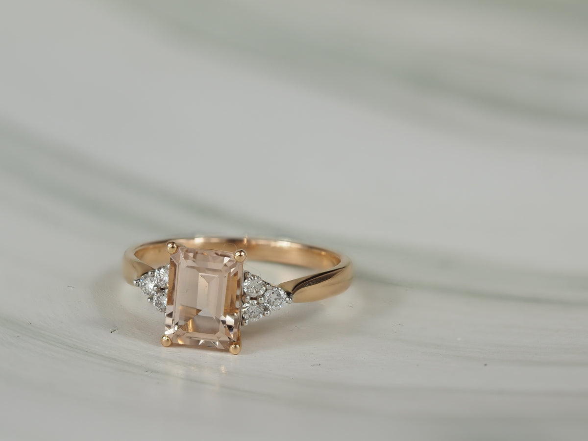 18ct Rose and White Gold Morganite and Diamond Ring