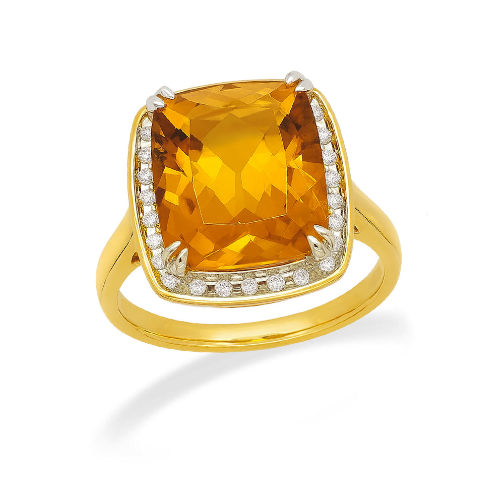 9ct Yellow and White Gold Citrine and Diamond Ring, 12mm x 10mm Centre