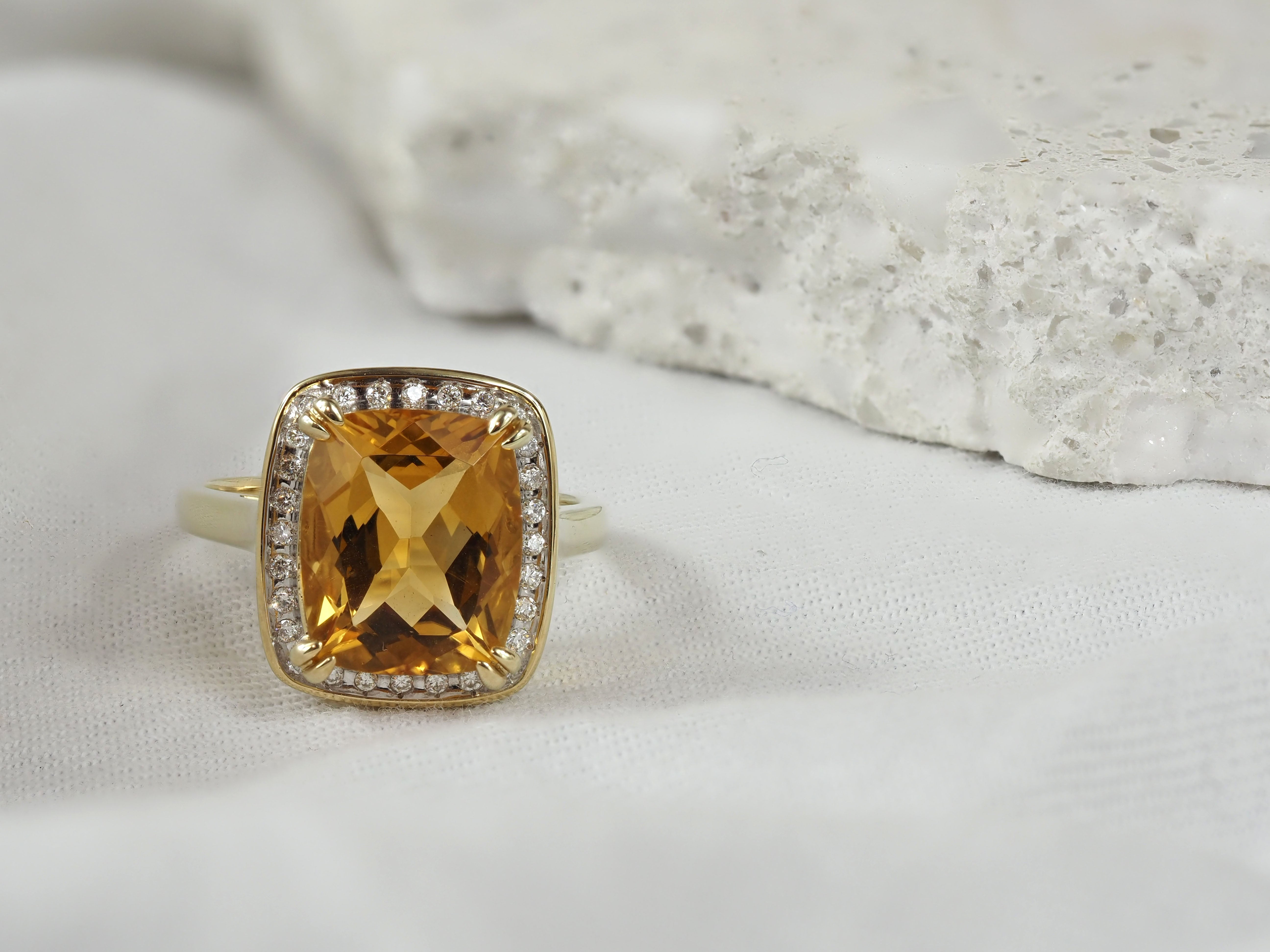 9ct Yellow and White Gold Citrine and Diamond Ring, 12mm x 10mm Centre