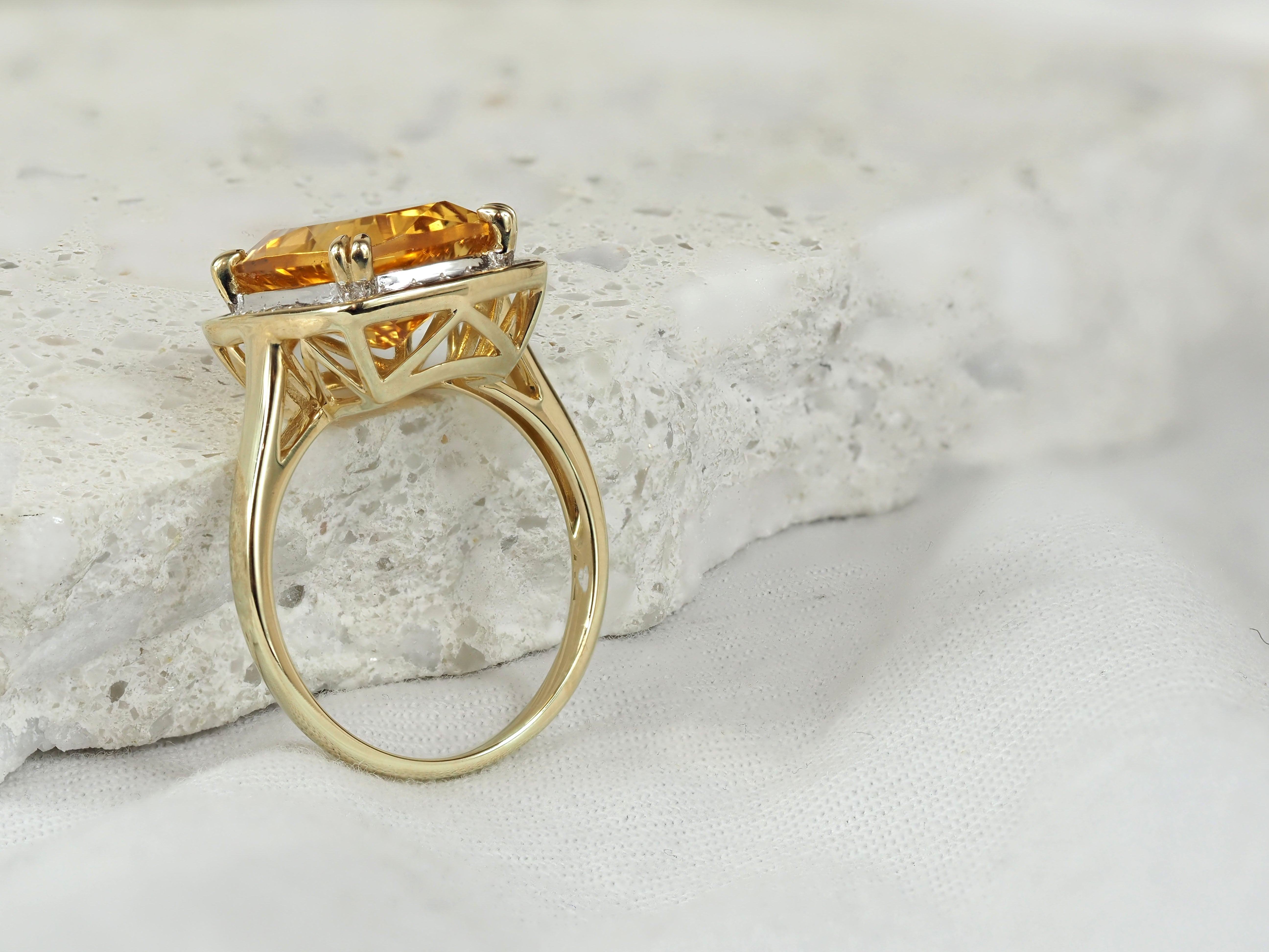 9ct Yellow and White Gold Citrine and Diamond Ring, 12mm x 10mm Centre