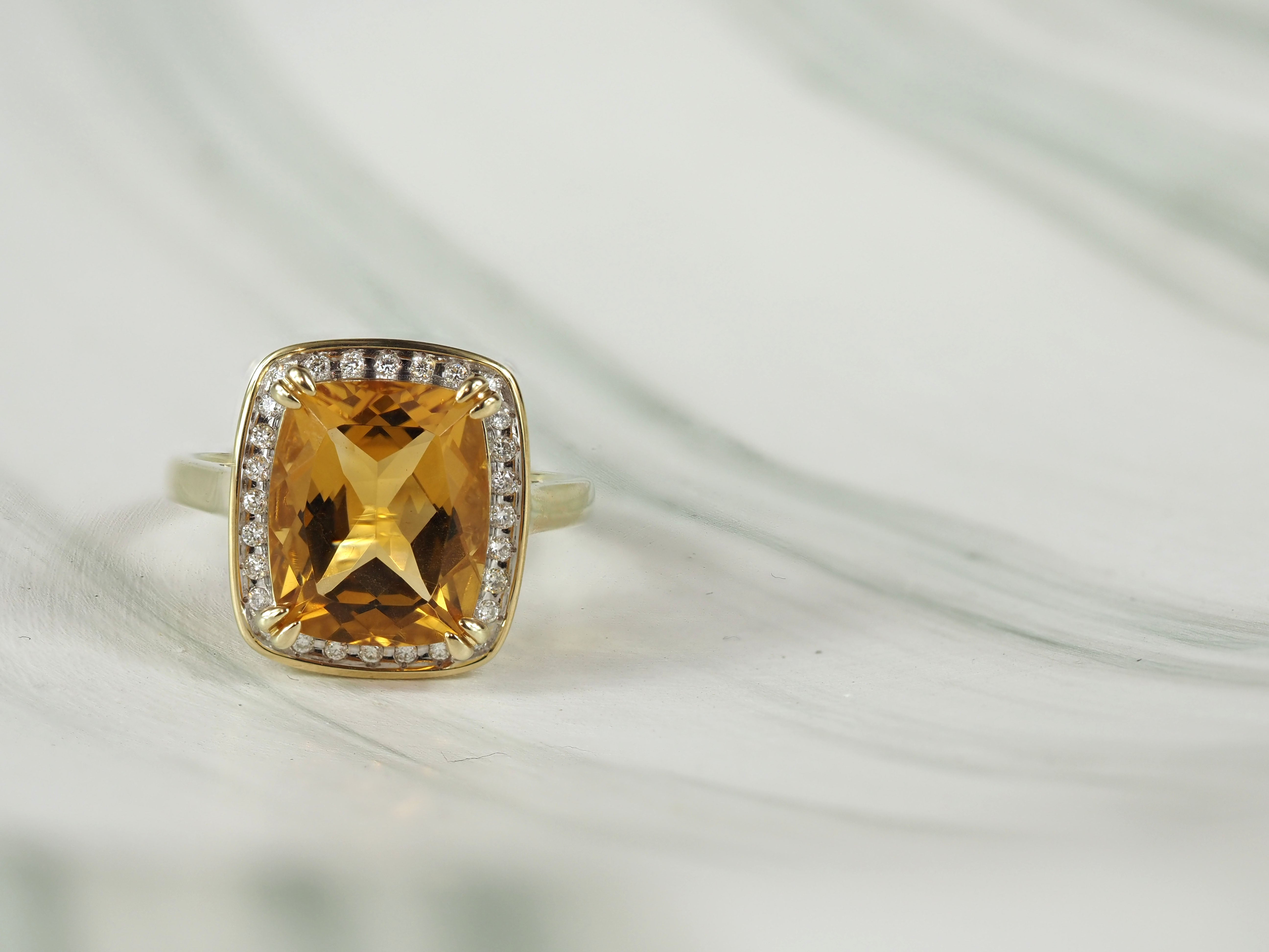 9ct Yellow and White Gold Citrine and Diamond Ring, 12mm x 10mm Centre
