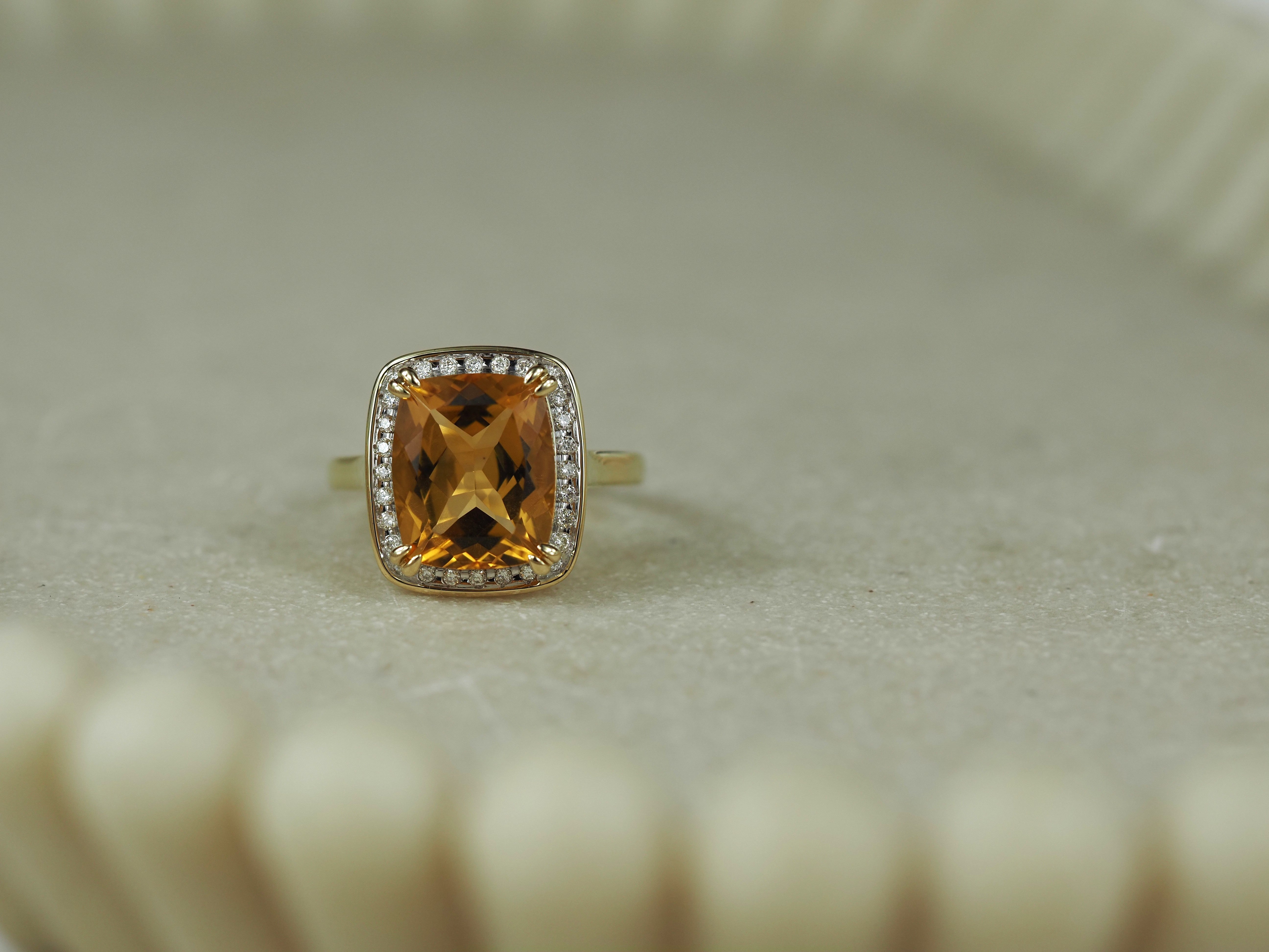 9ct Yellow and White Gold Citrine and Diamond Ring, 12mm x 10mm Centre