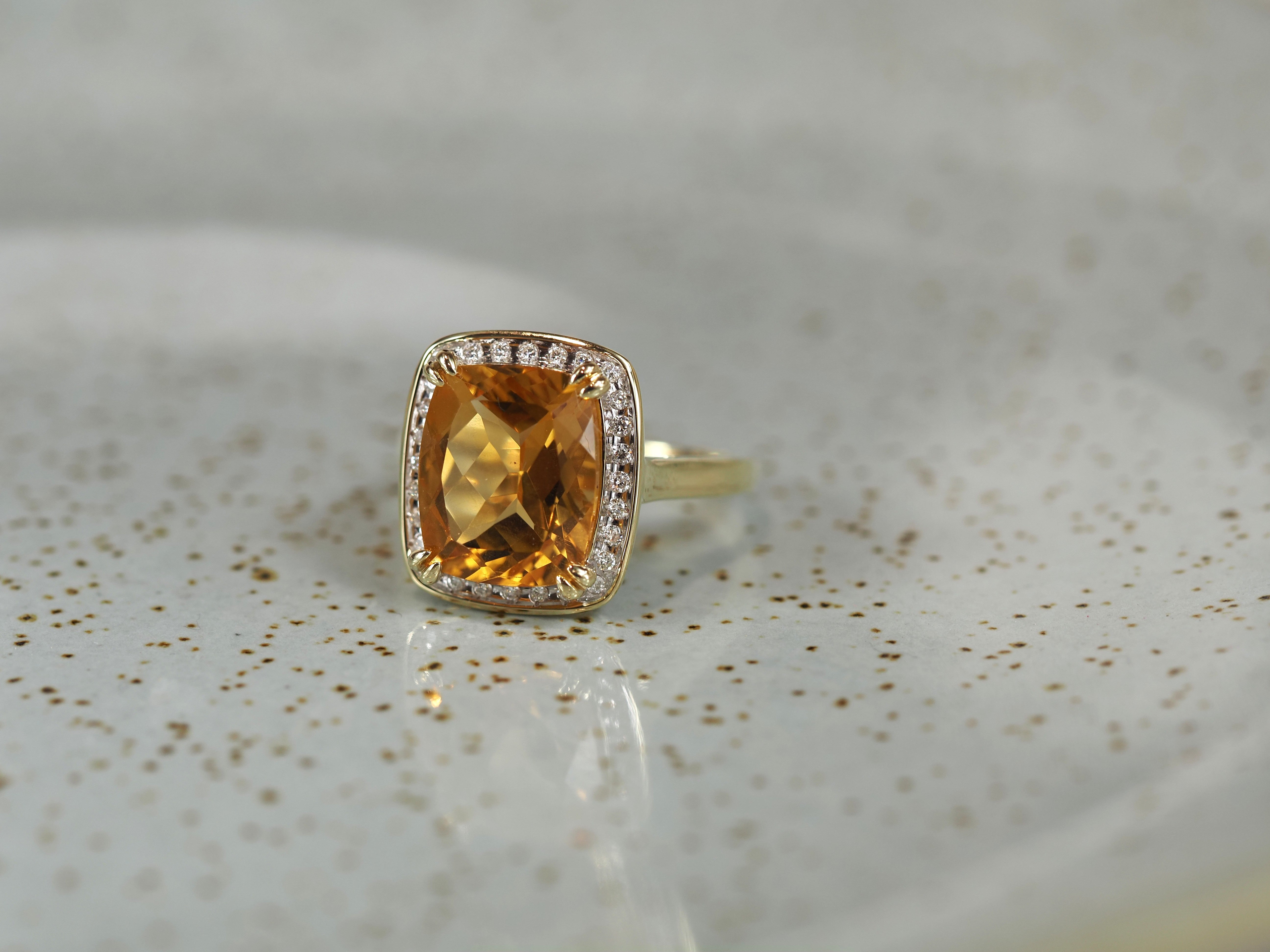 9ct Yellow and White Gold Citrine and Diamond Ring, 12mm x 10mm Centre