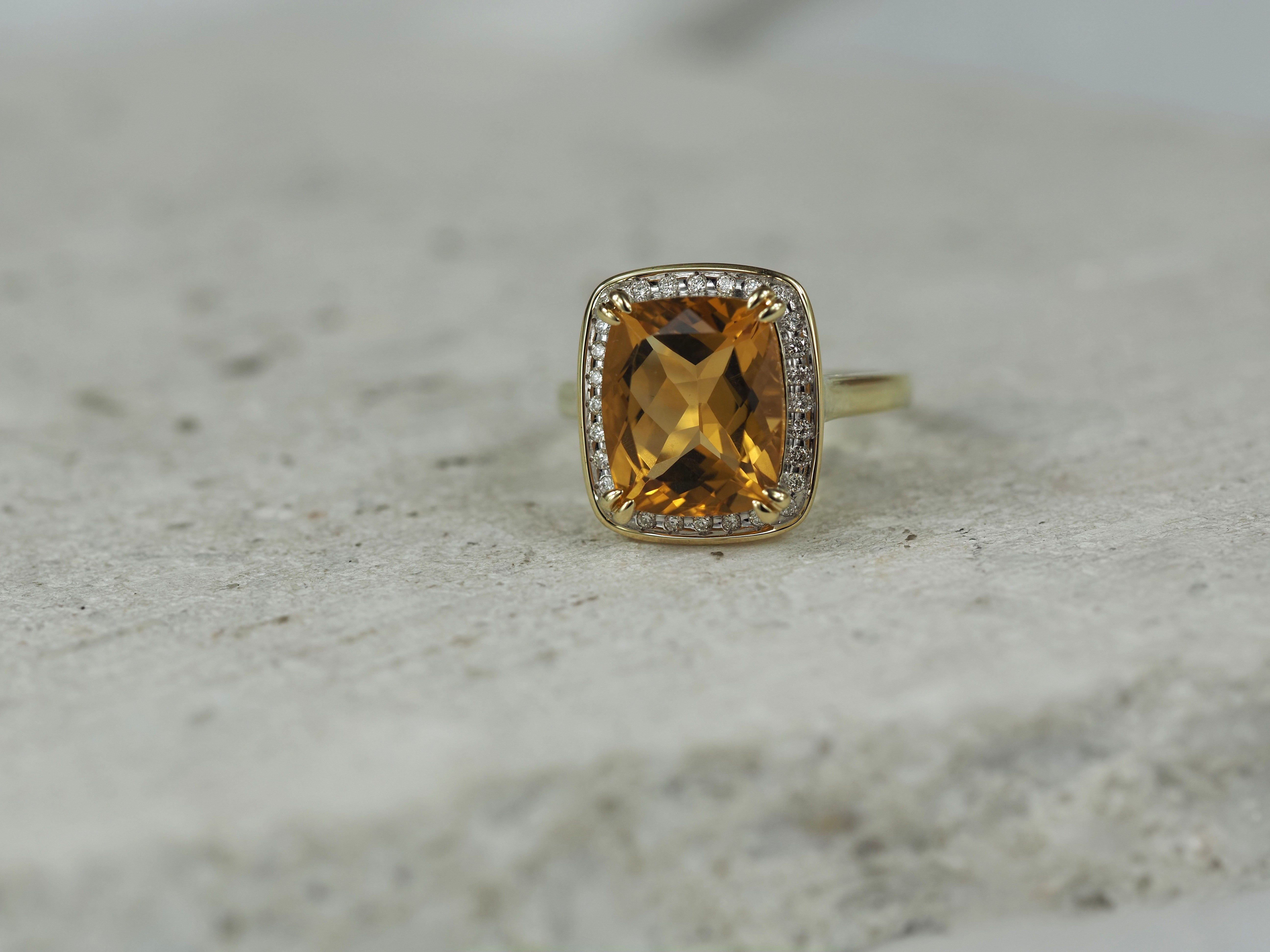 9ct Yellow and White Gold Citrine and Diamond Ring, 12mm x 10mm Centre