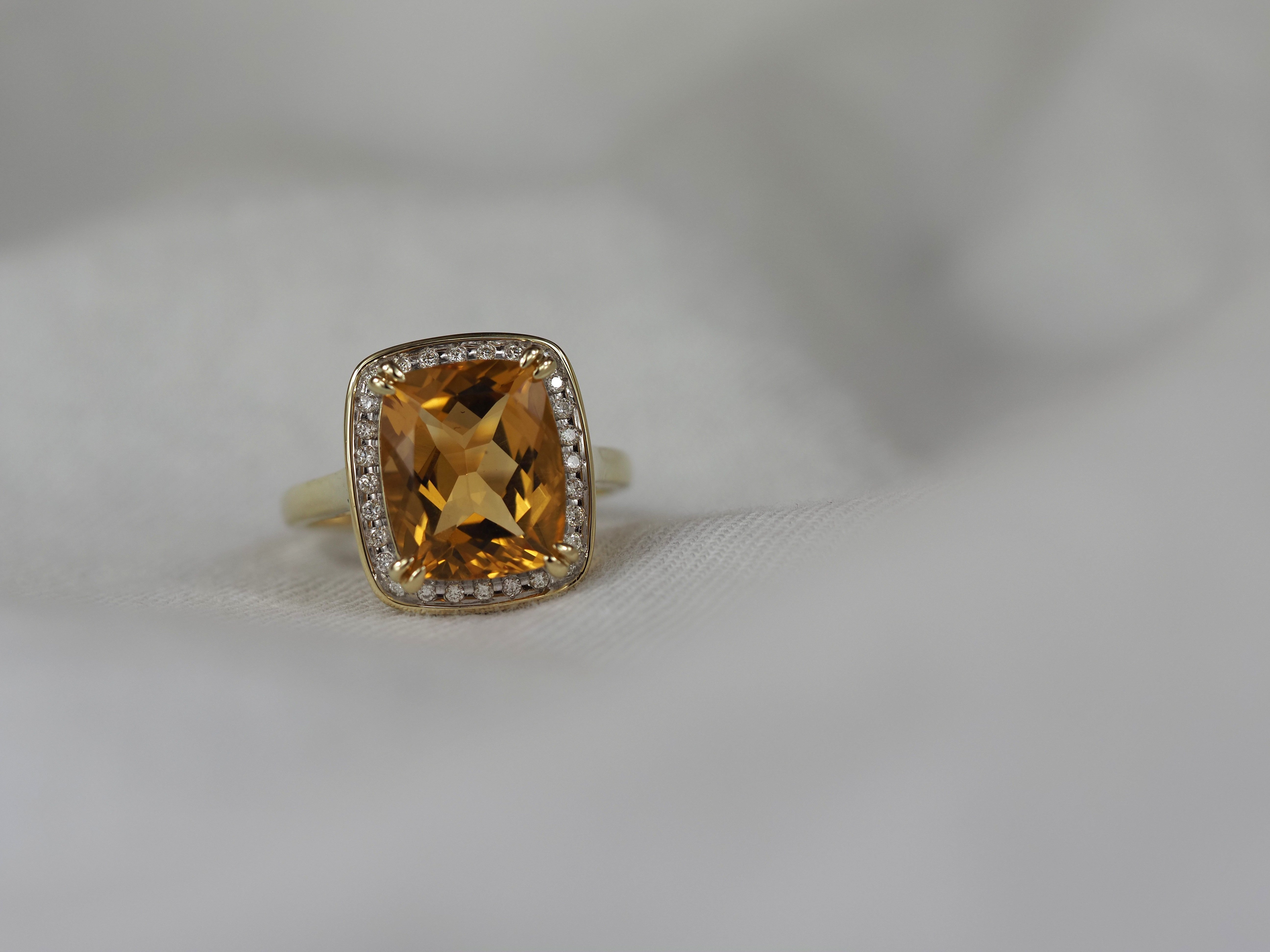 9ct Yellow and White Gold Citrine and Diamond Ring, 12mm x 10mm Centre
