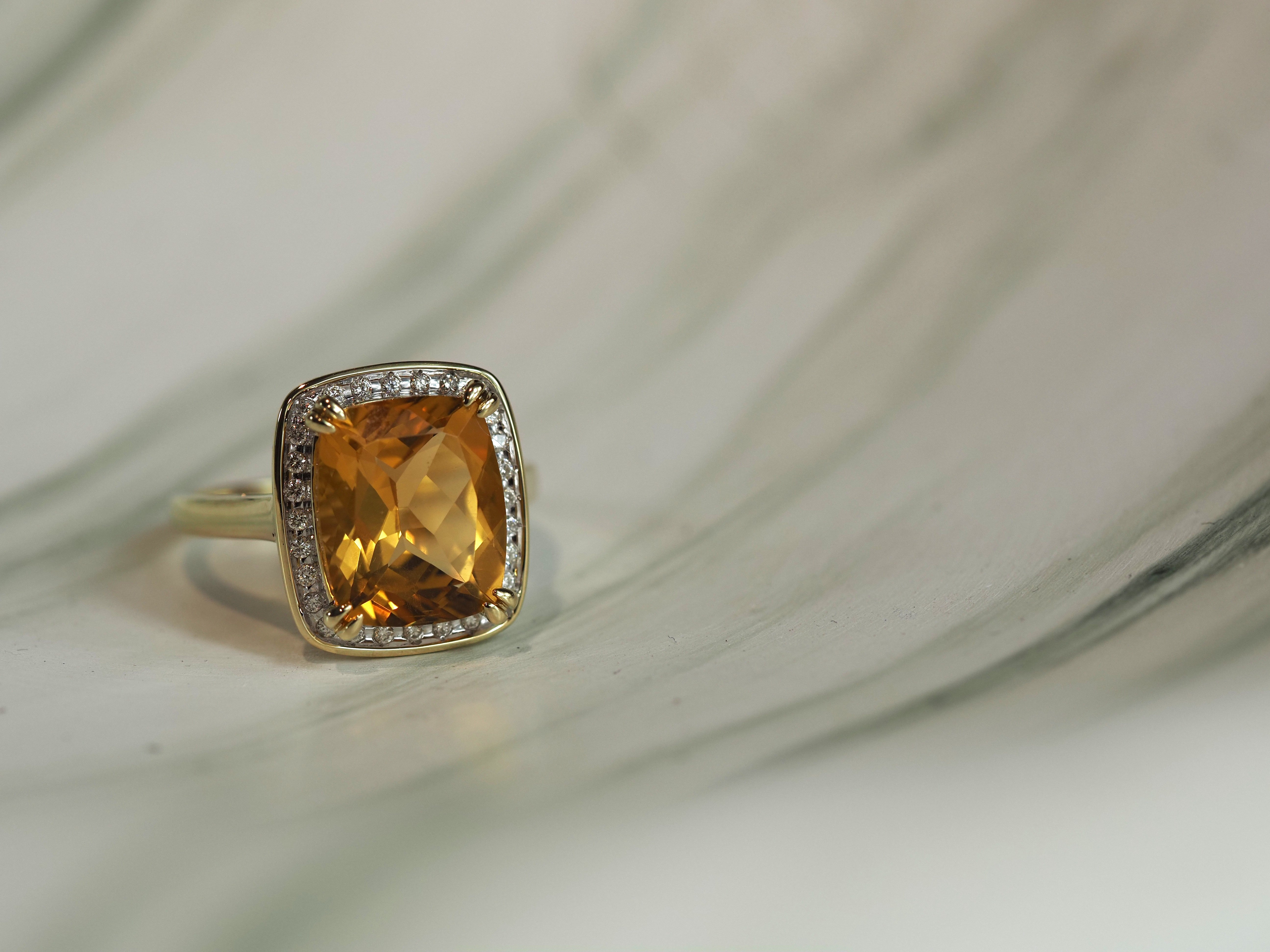 9ct Yellow and White Gold Citrine and Diamond Ring, 12mm x 10mm Centre