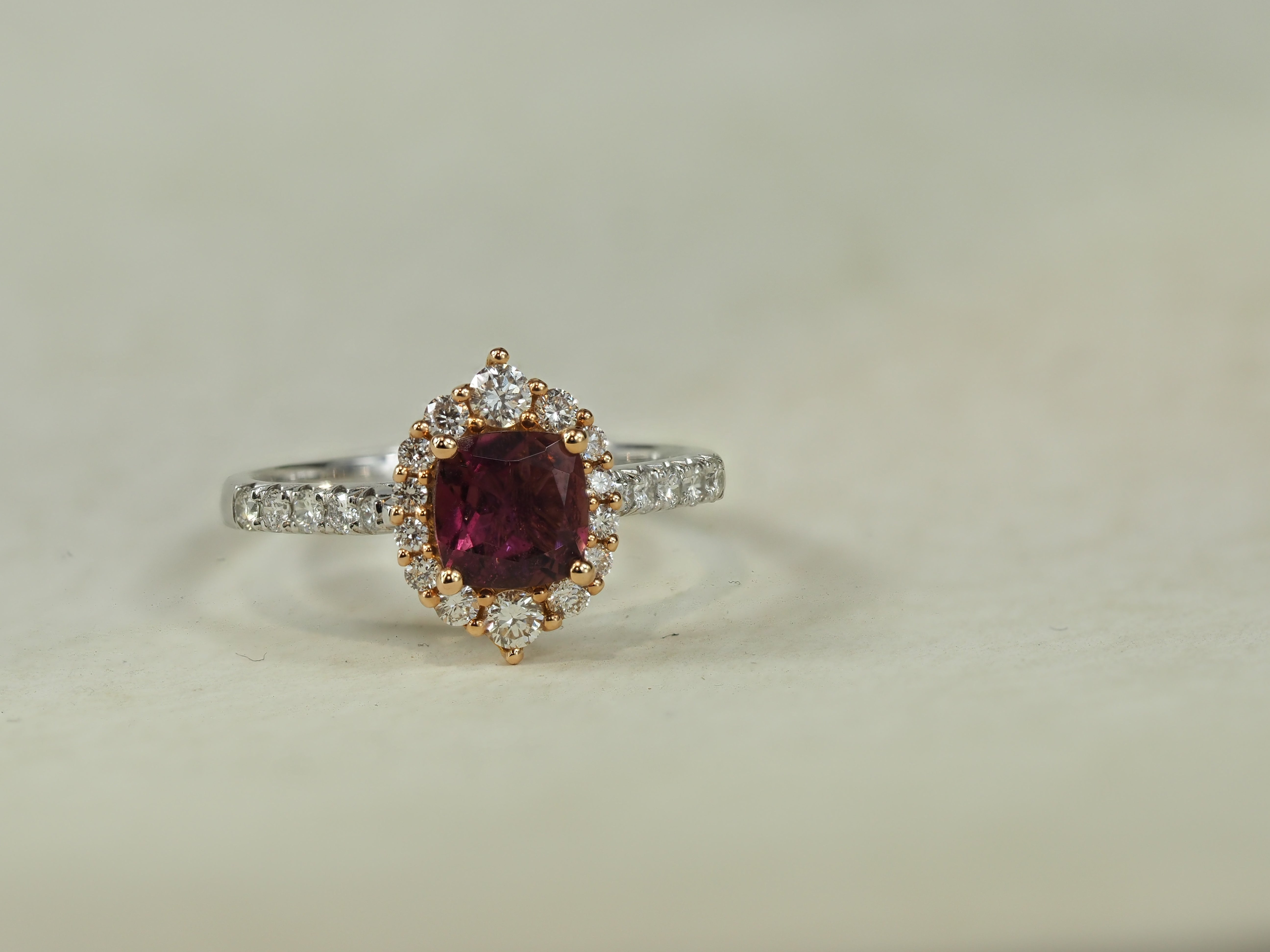 18ct Rose and White Gold Pink Tourmaline and Diamond Ring, 6mm Centre