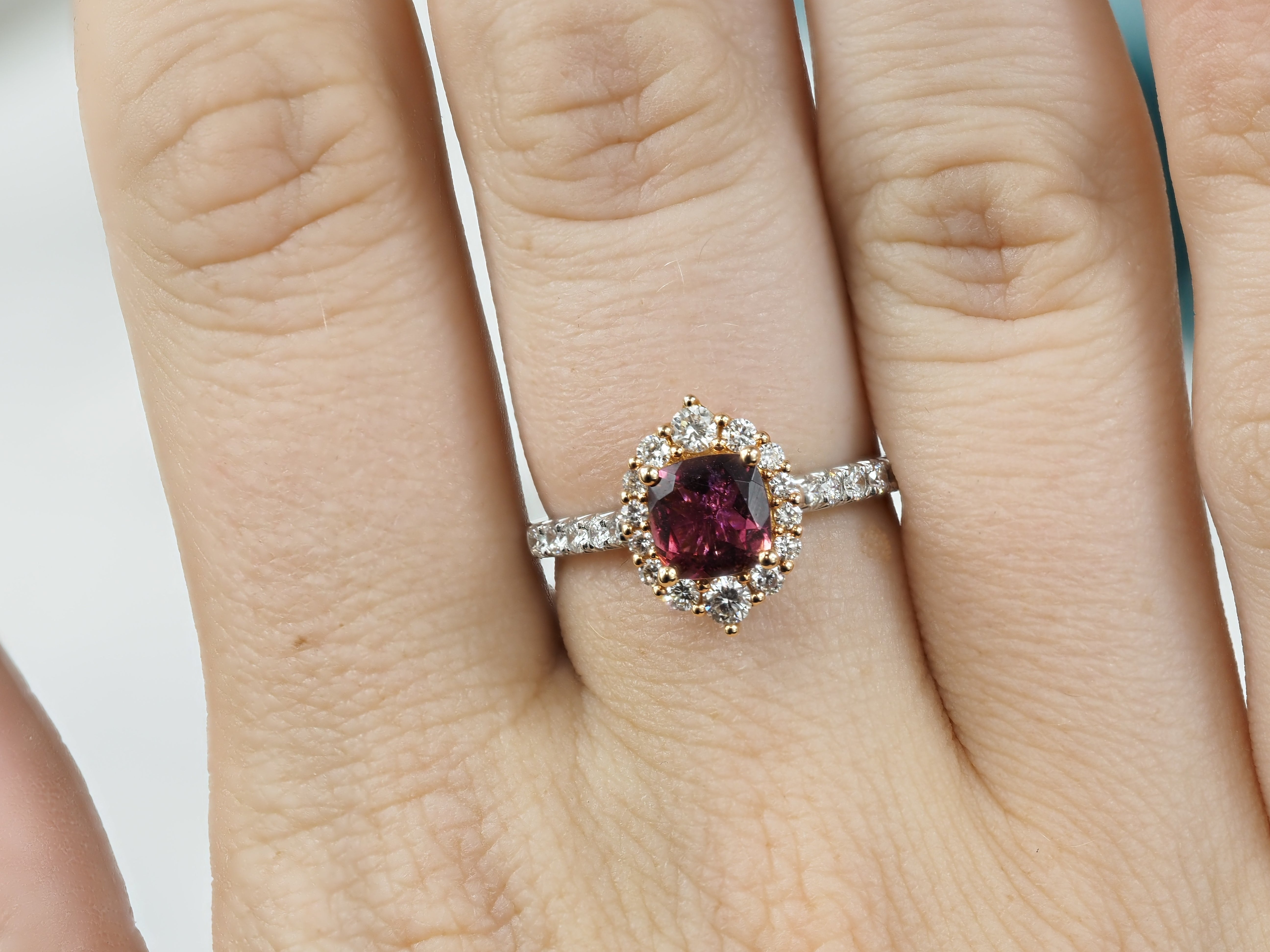 18ct Rose and White Gold Pink Tourmaline and Diamond Ring, 6mm Centre