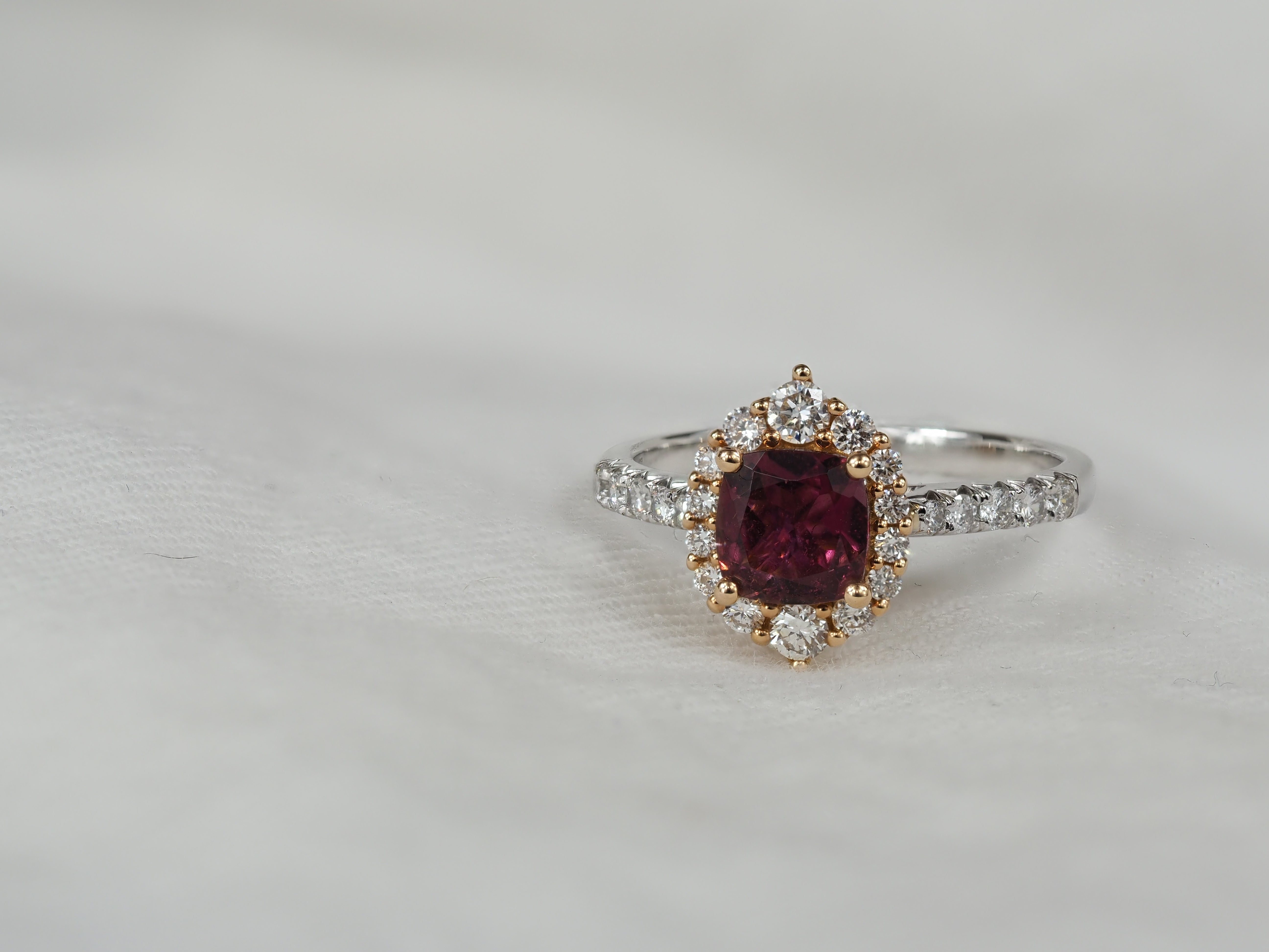 18ct Rose and White Gold Pink Tourmaline and Diamond Ring, 6mm Centre