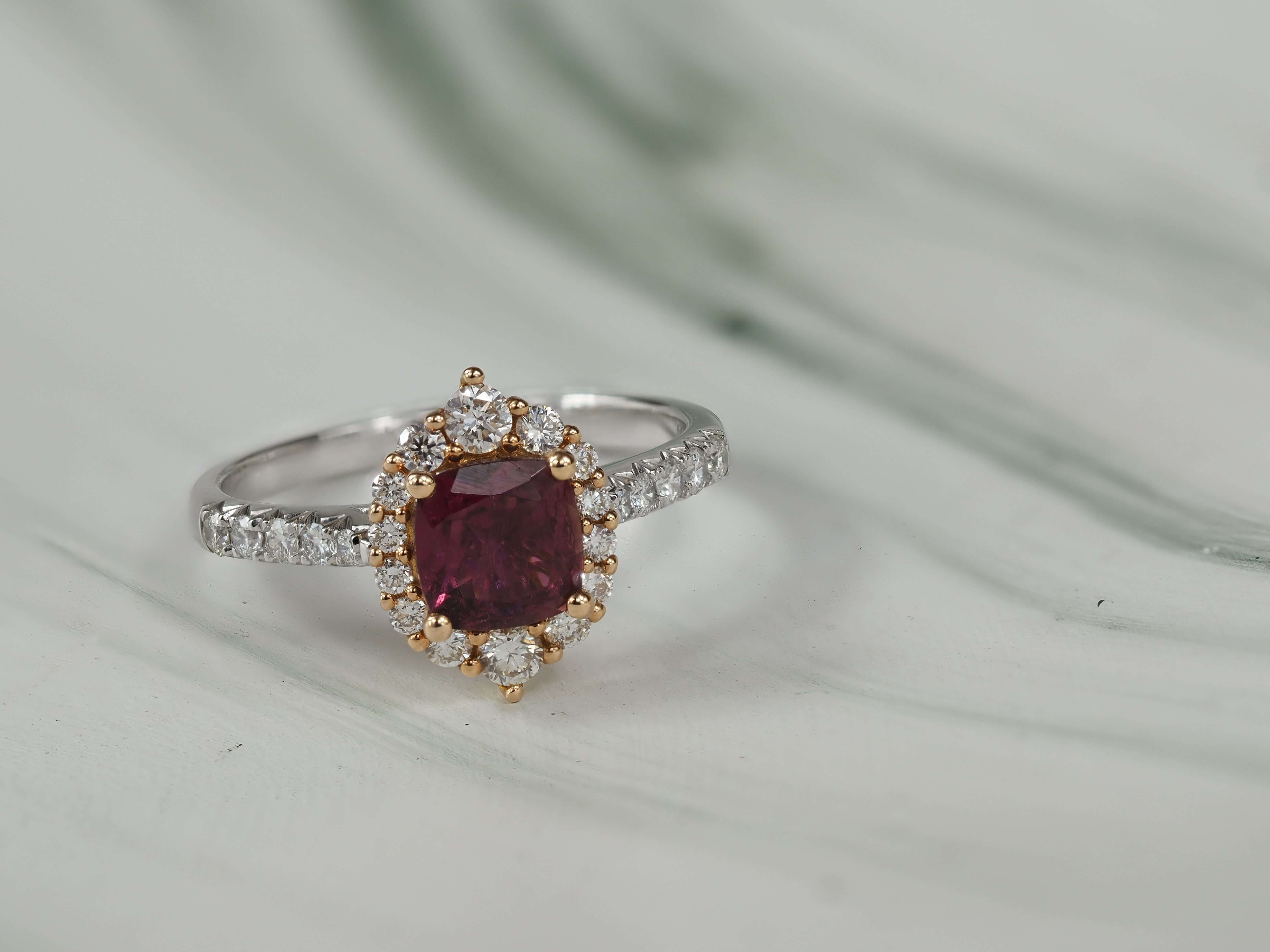 18ct Rose and White Gold Pink Tourmaline and Diamond Ring, 6mm Centre