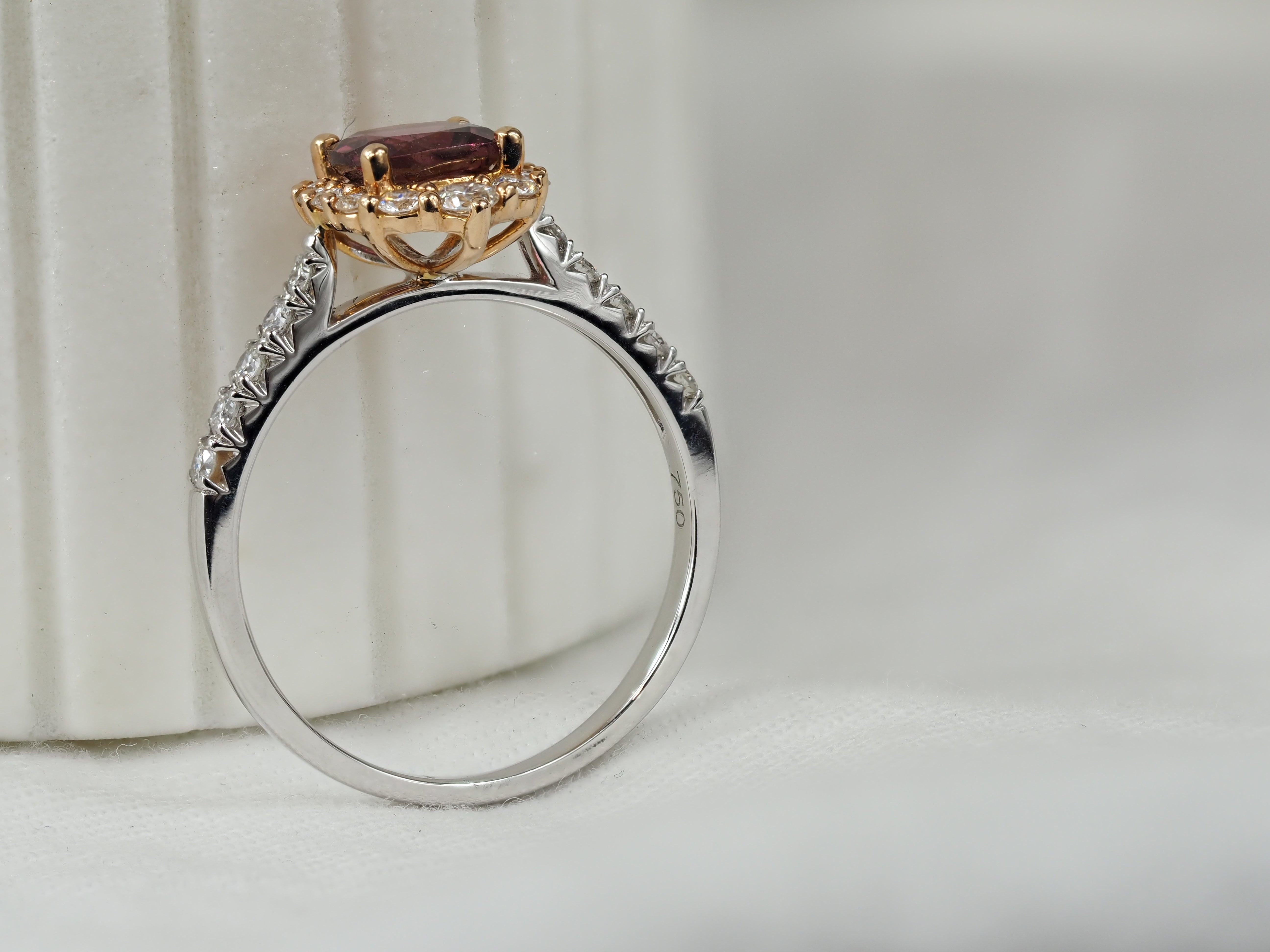 18ct Rose and White Gold Pink Tourmaline and Diamond Ring, 6mm Centre