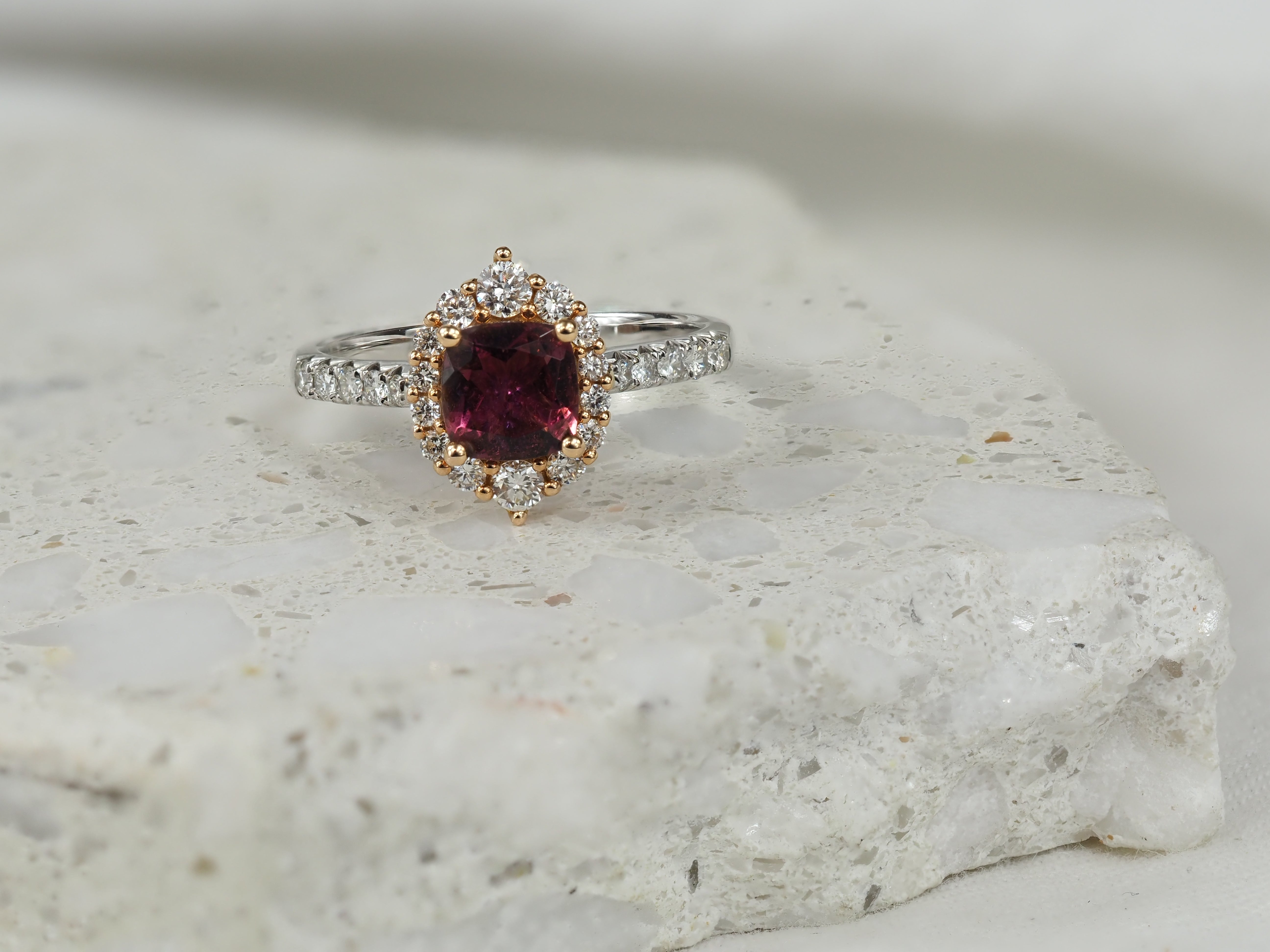 18ct Rose and White Gold Pink Tourmaline and Diamond Ring, 6mm Centre