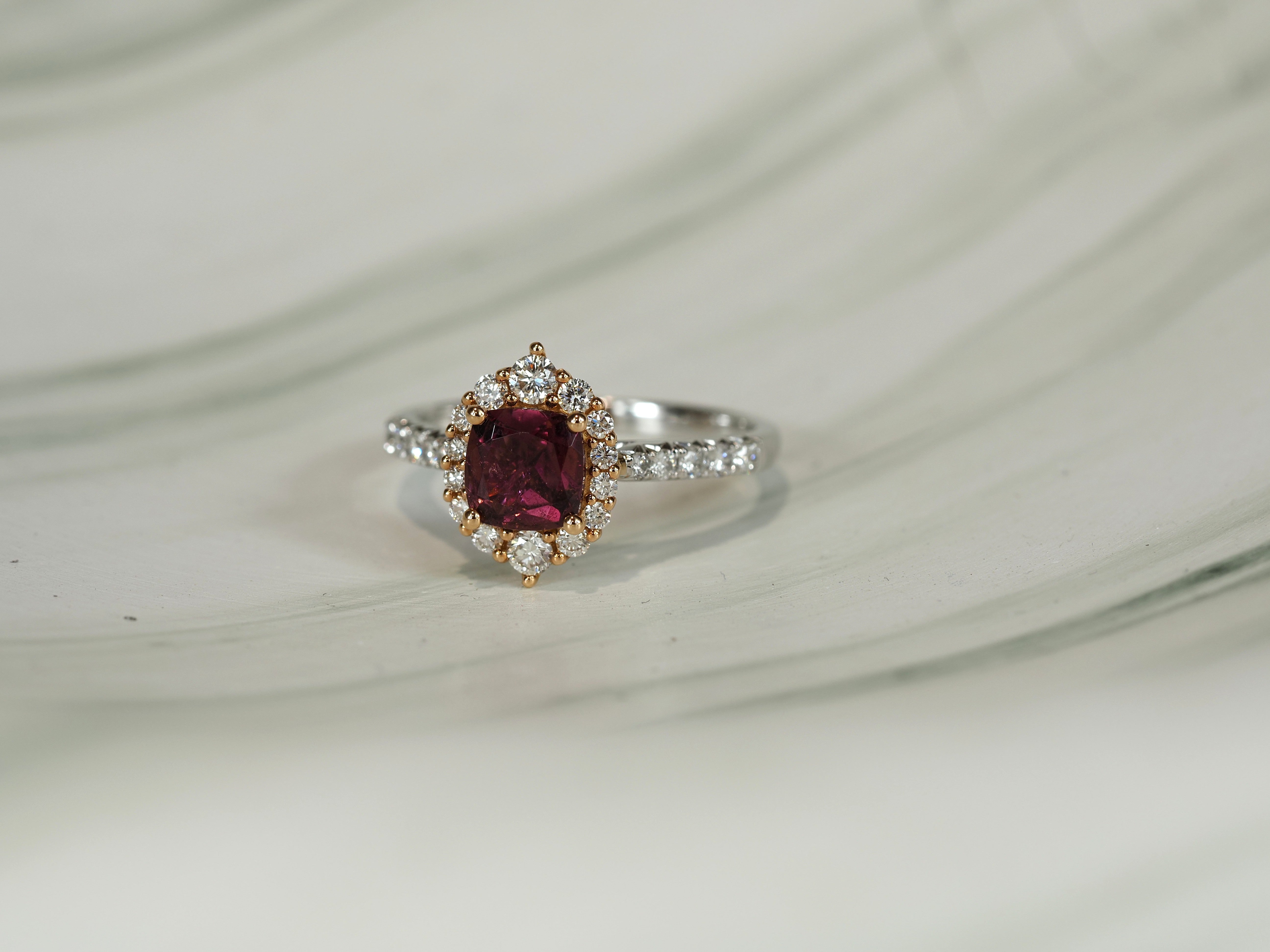 18ct Rose and White Gold Pink Tourmaline and Diamond Ring, 6mm Centre
