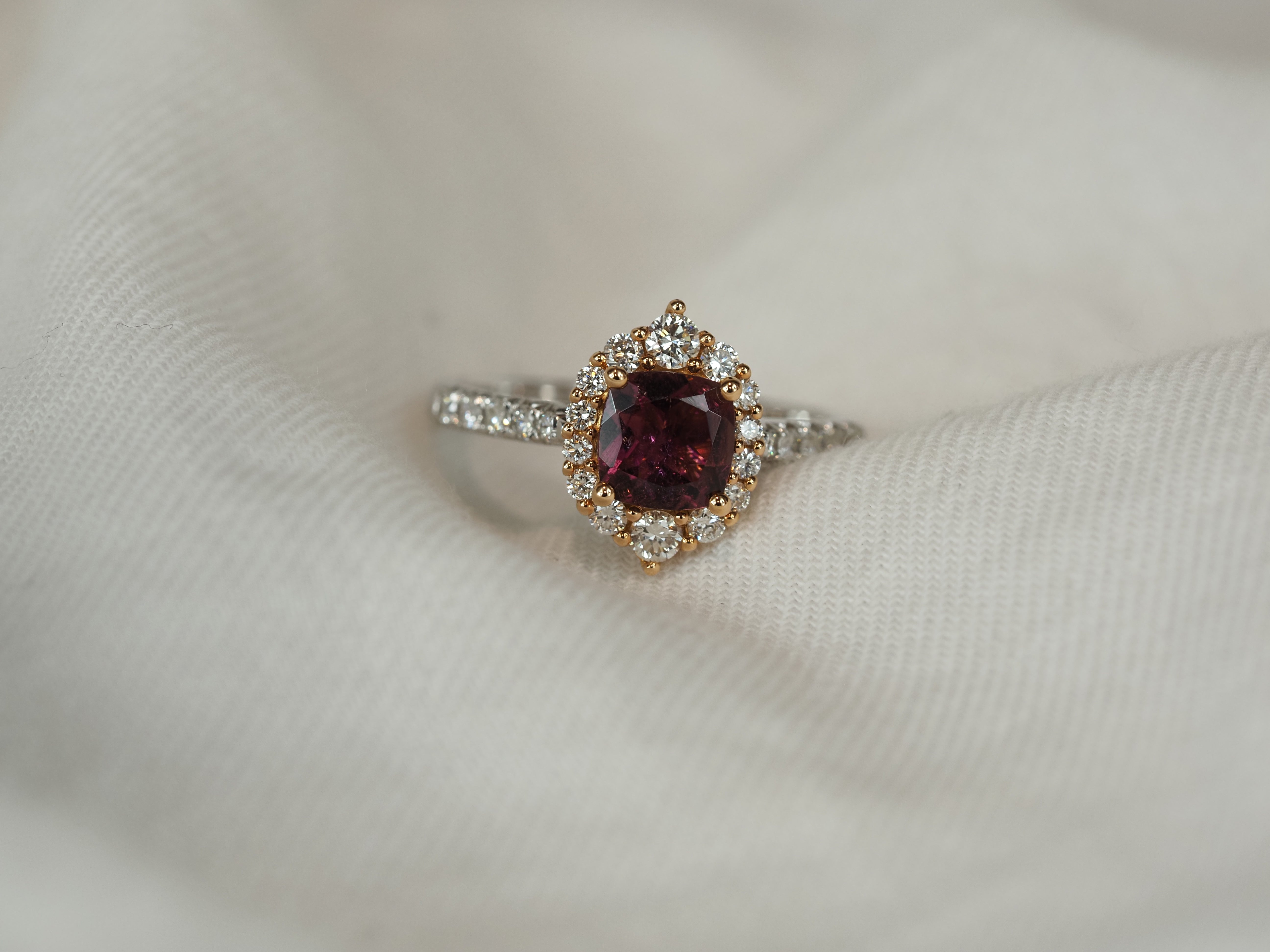 18ct Rose and White Gold Pink Tourmaline and Diamond Ring, 6mm Centre