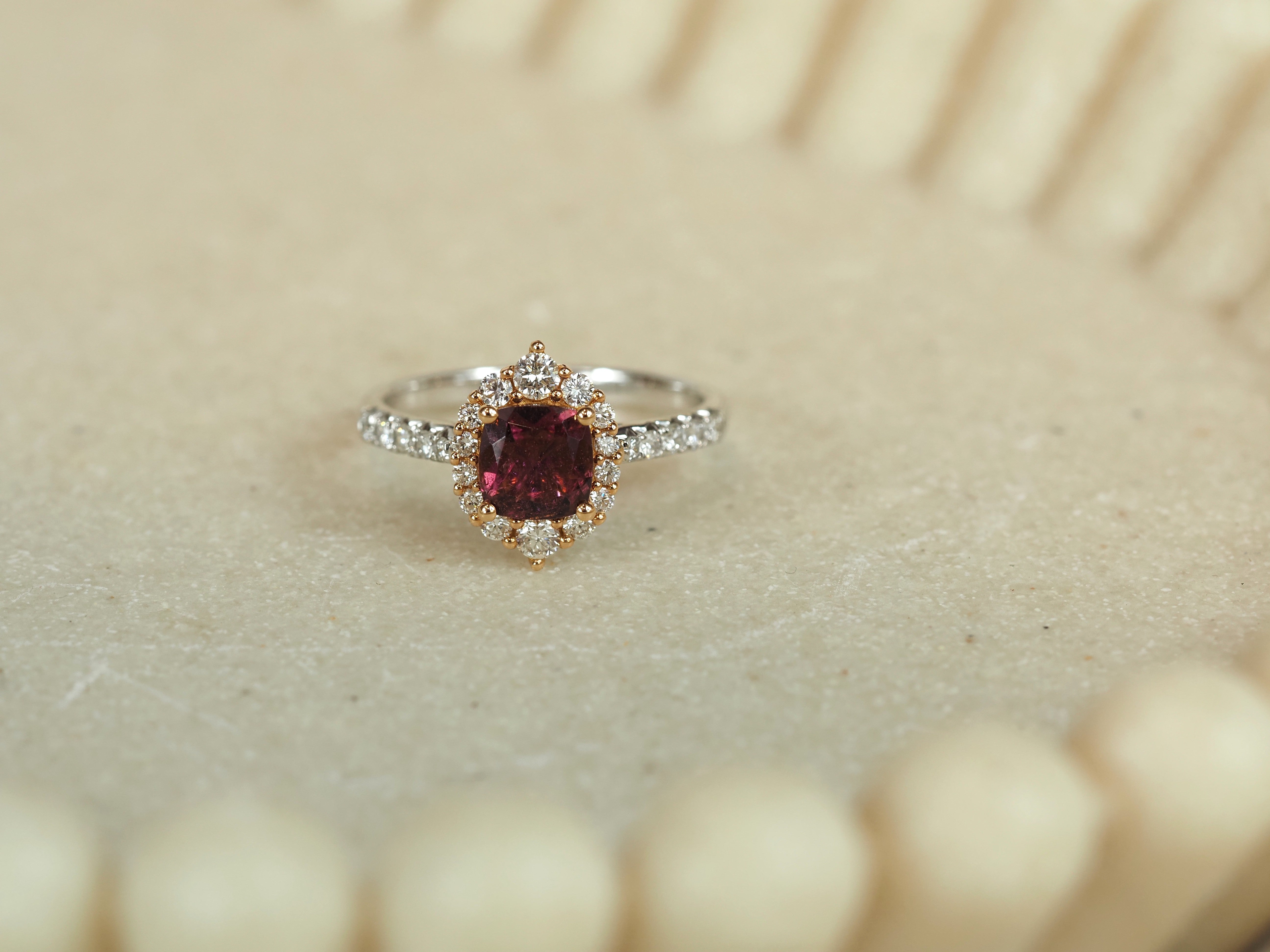 18ct Rose and White Gold Pink Tourmaline and Diamond Ring, 6mm Centre