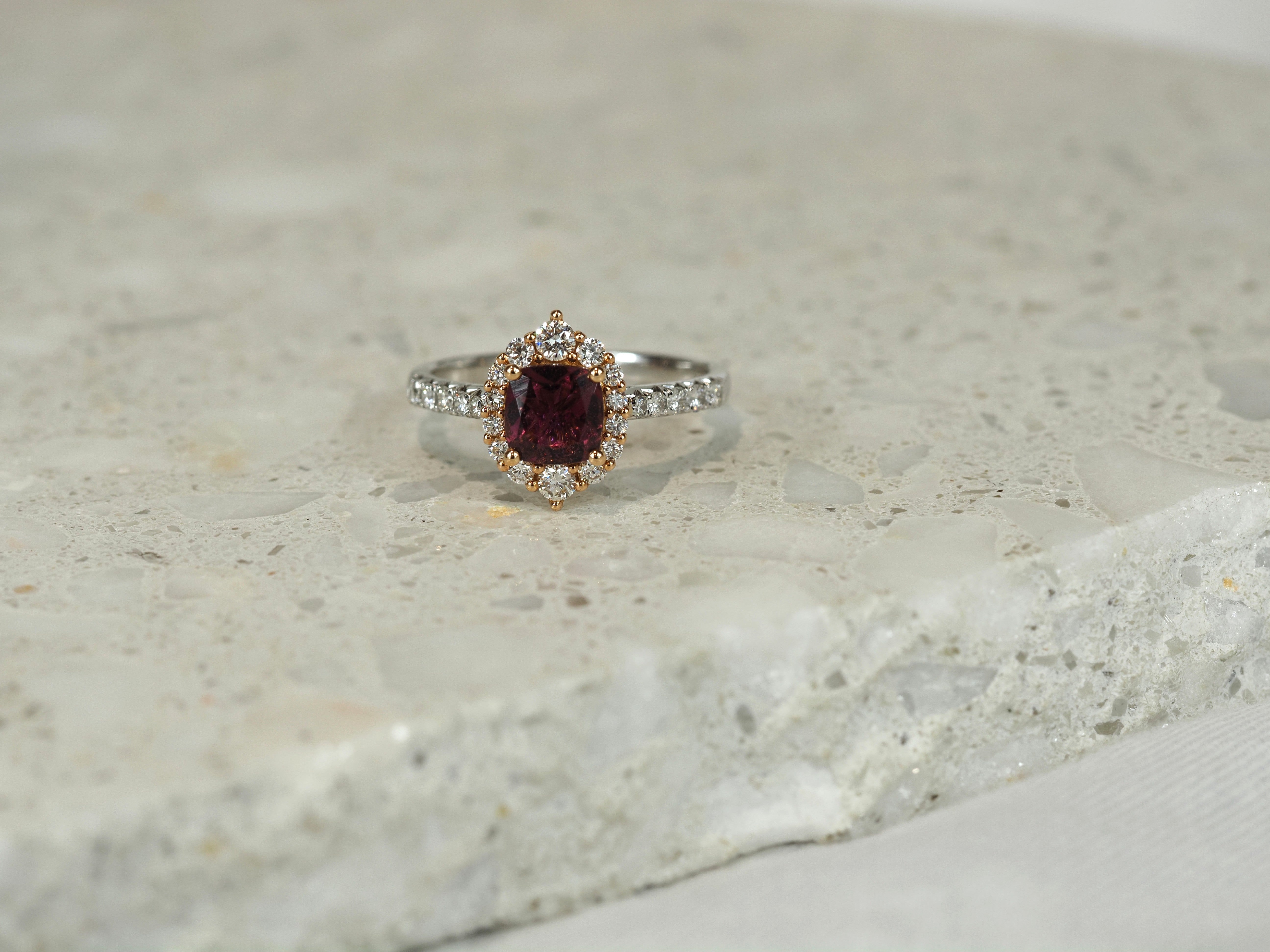 18ct Rose and White Gold Pink Tourmaline and Diamond Ring, 6mm Centre