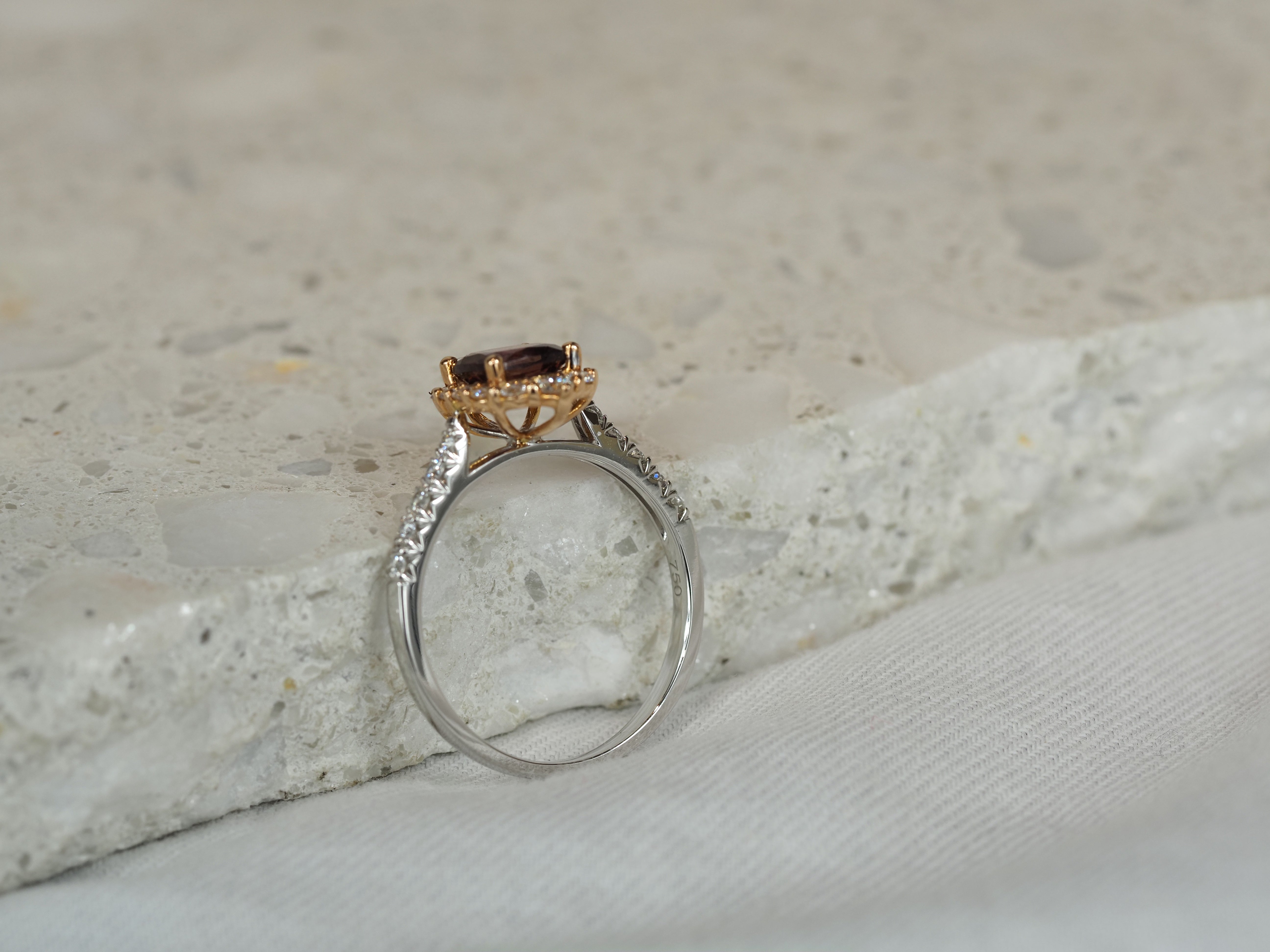 18ct Rose and White Gold Pink Tourmaline and Diamond Ring, 6mm Centre
