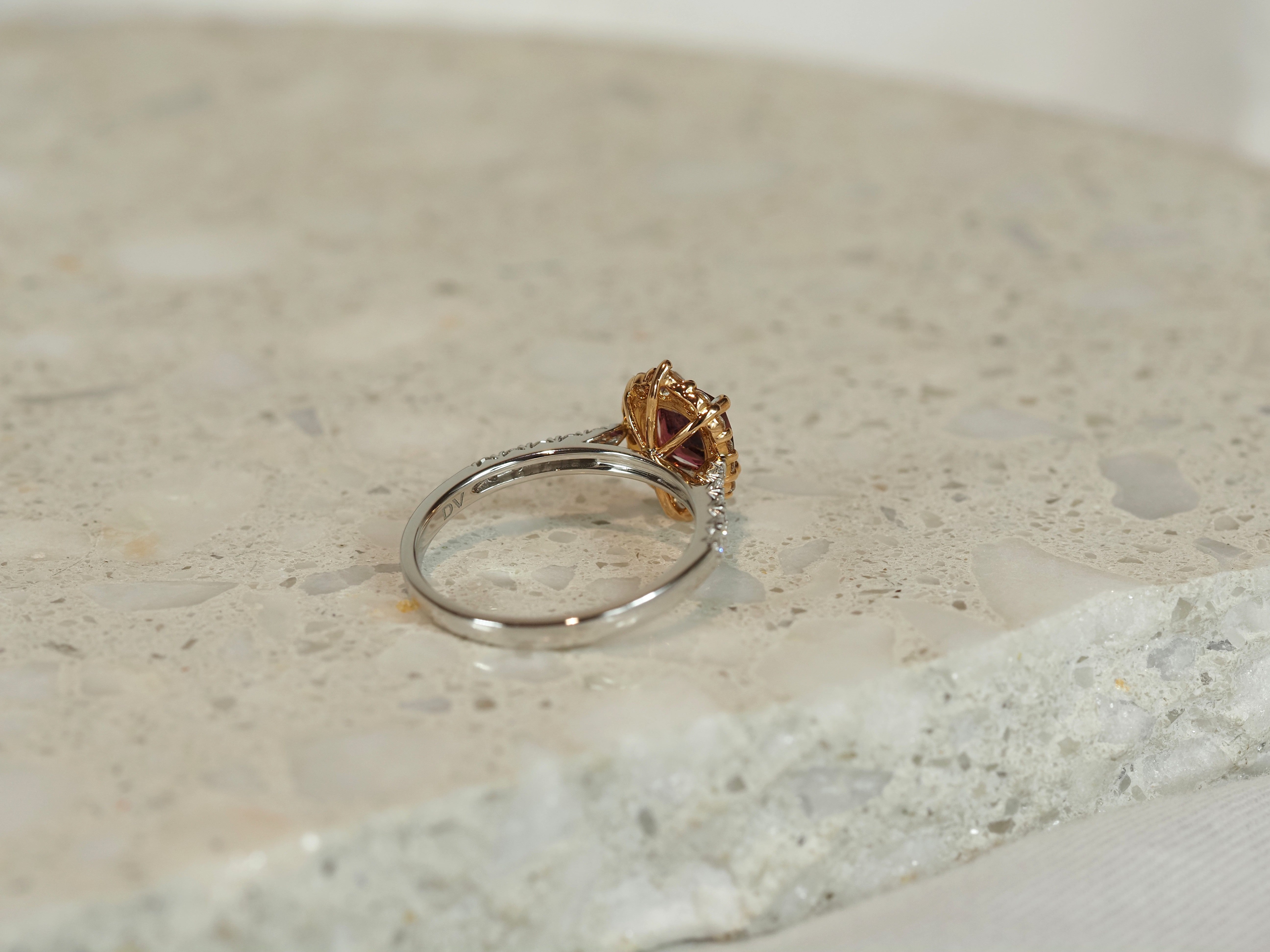 18ct Rose and White Gold Pink Tourmaline and Diamond Ring, 6mm Centre