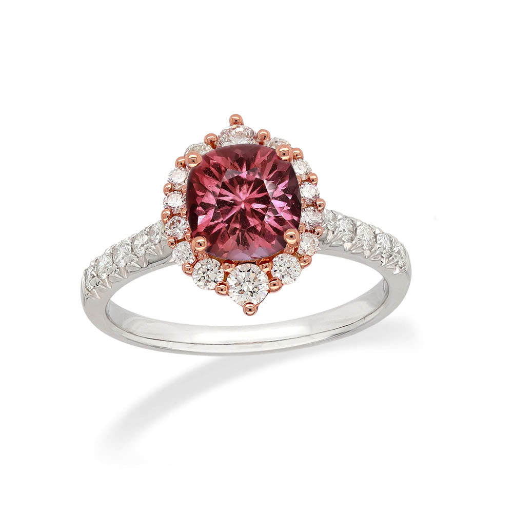 18ct Rose and White Gold Pink Tourmaline and Diamond Ring, 6mm Centre