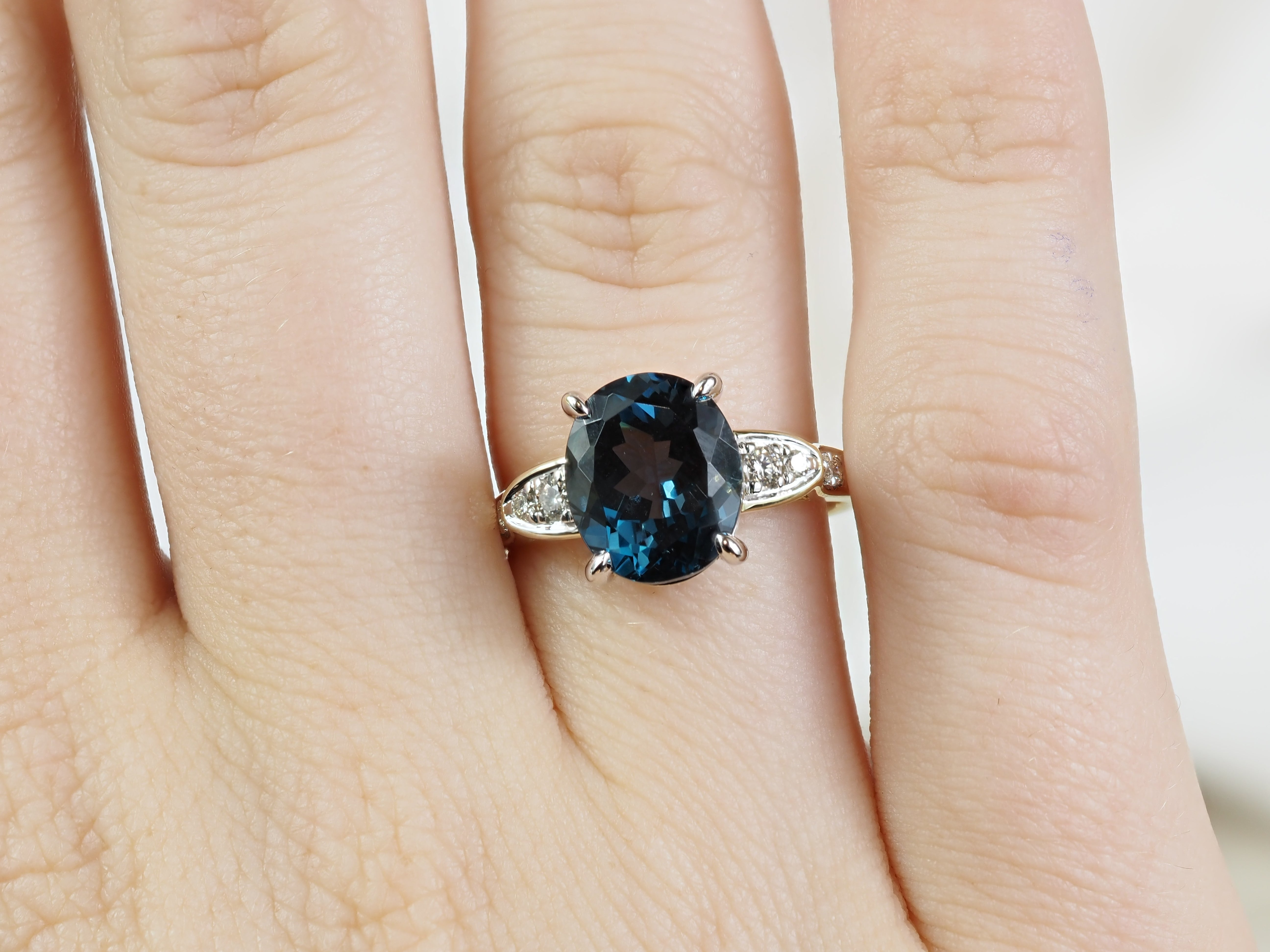 9ct Yellow and White Gold London Blue Topaz and Diamond Ring