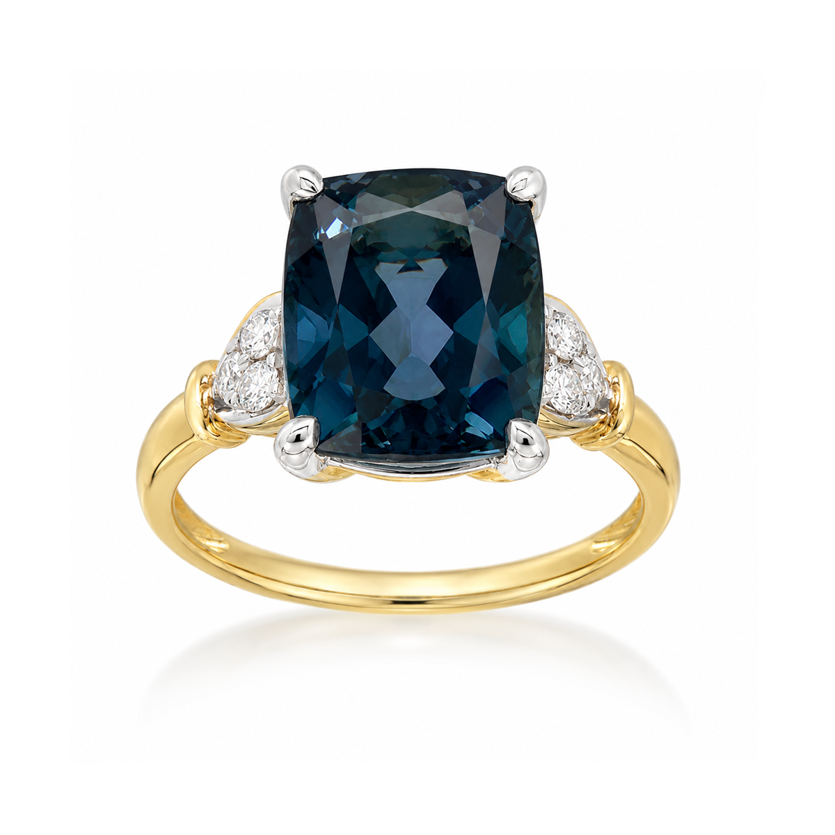 9ct Yellow and White Gold London Blue Topaz and Diamond Ring