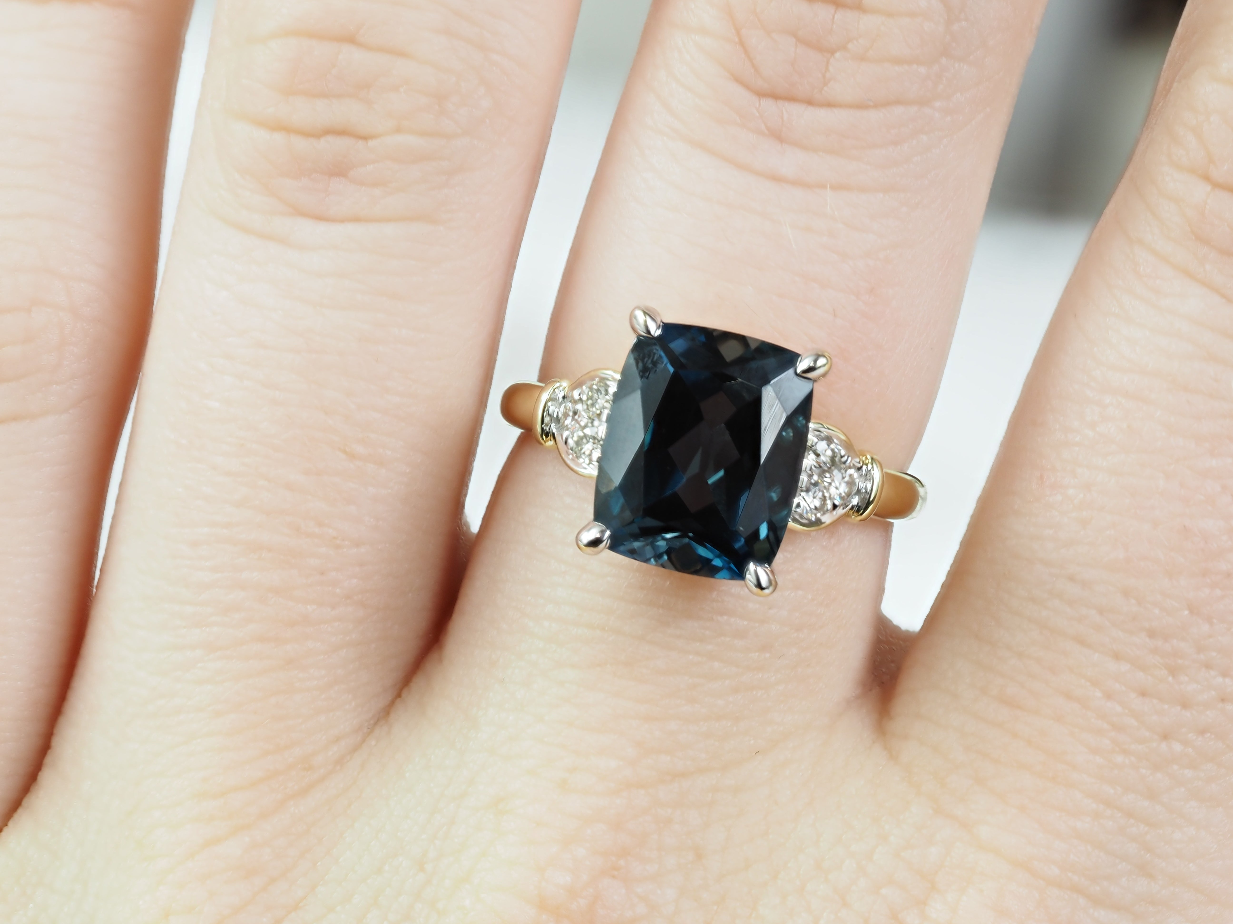 9ct Yellow and White Gold London Blue Topaz and Diamond Ring