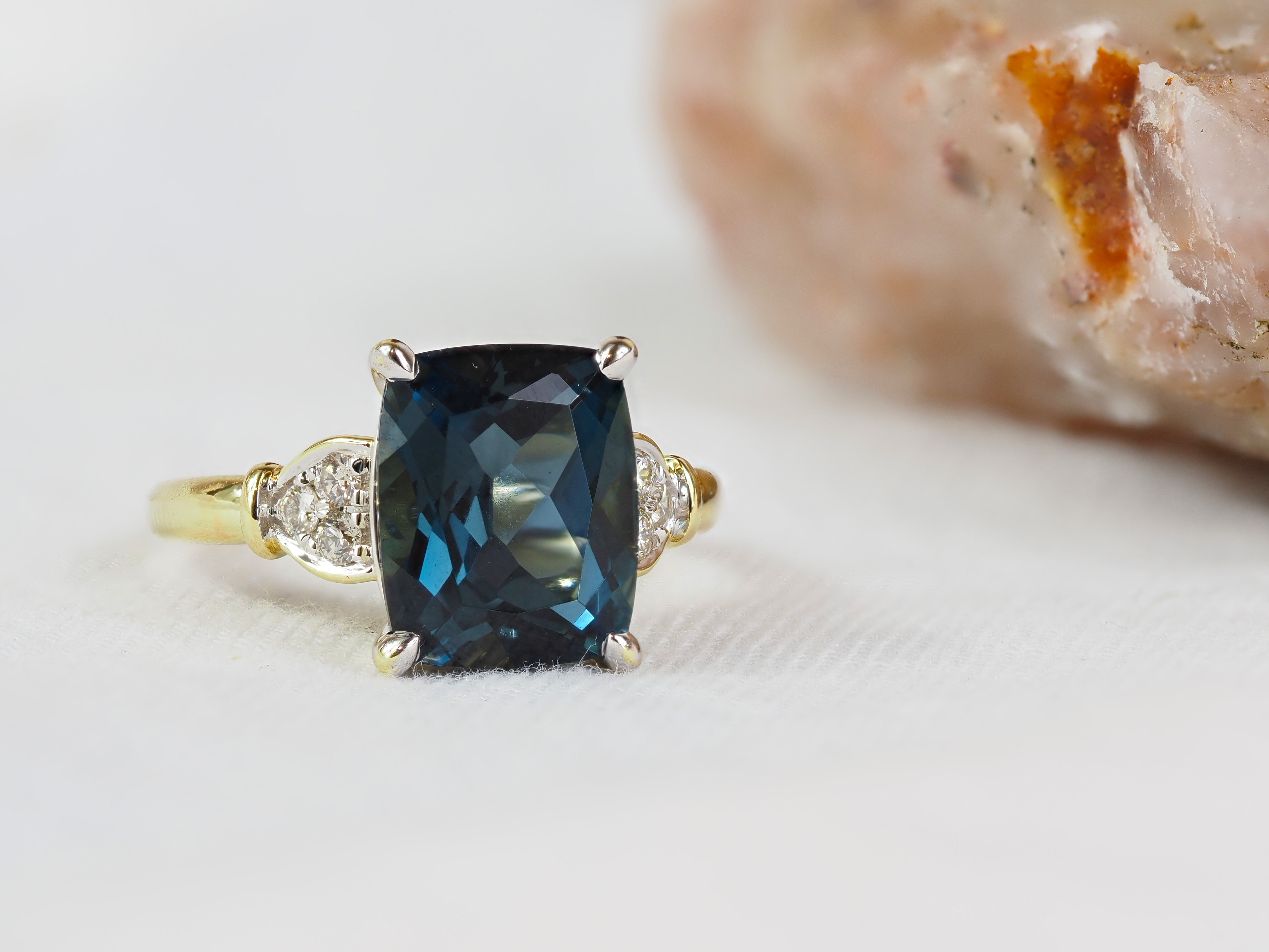 9ct Yellow and White Gold London Blue Topaz and Diamond Ring