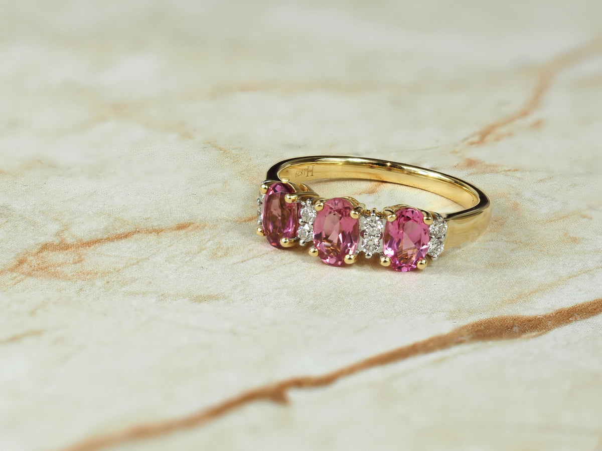 18ct Yellow Gold, Pink Tourmaline and Diamond ring