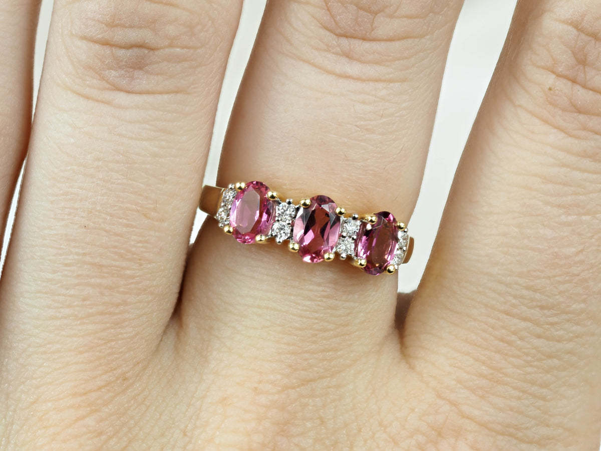 18ct Yellow Gold, Pink Tourmaline and Diamond ring