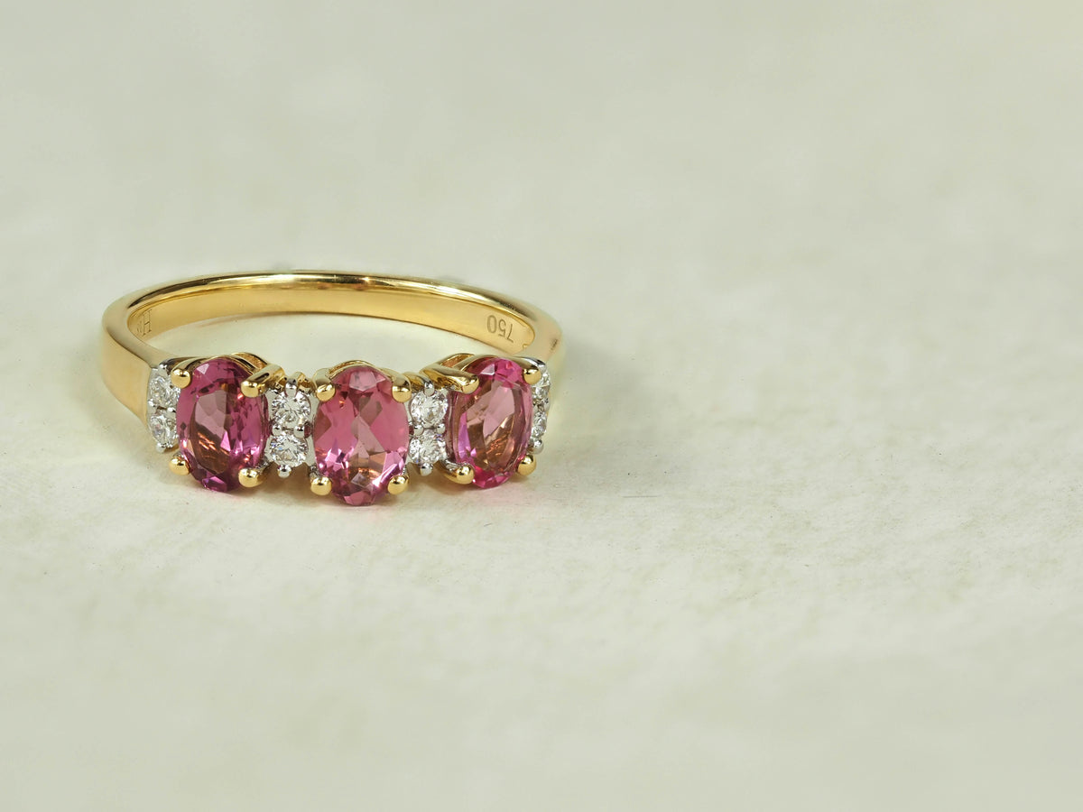 18ct Yellow Gold, Pink Tourmaline and Diamond ring