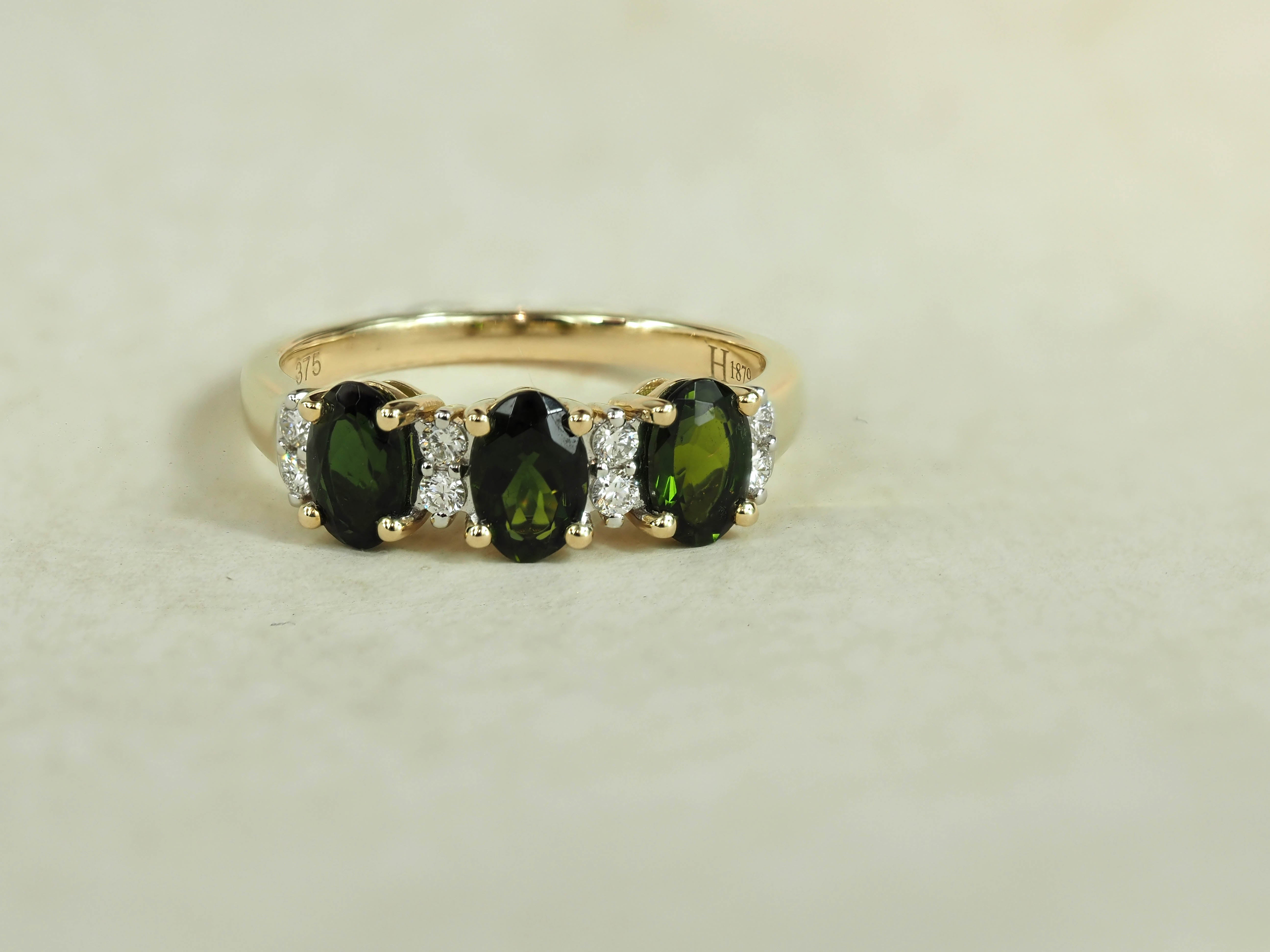 9ct Yellow and White Gold Green Tourmaline and Diamond ring